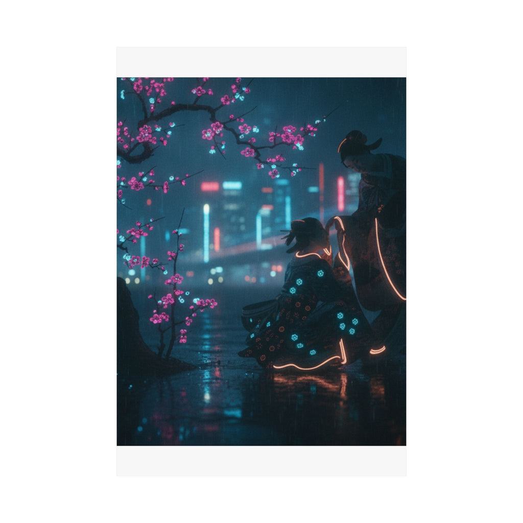 Neon Noir — Two Girls Under Plum Tree — Matte Poster