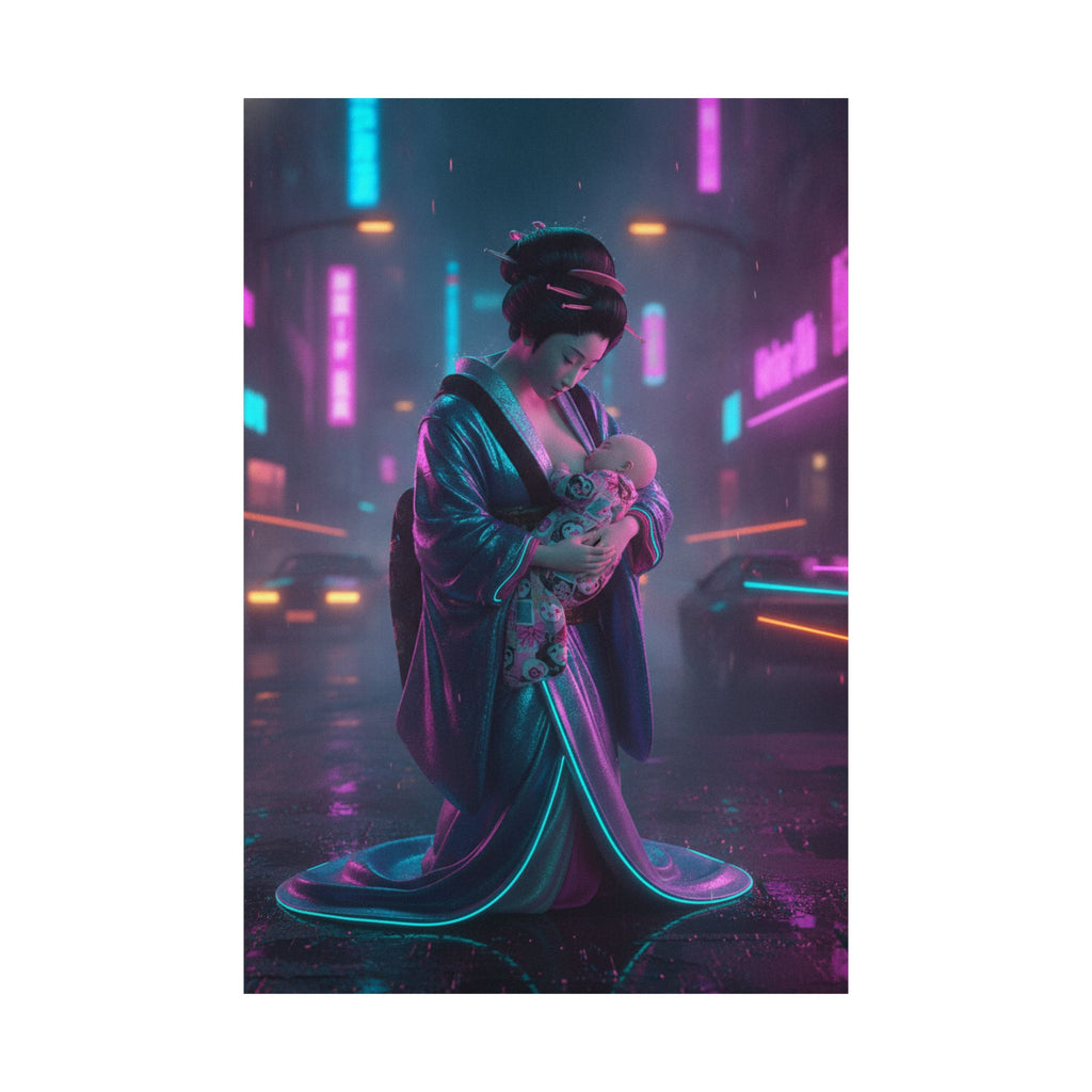 Neon Noir — Young Mother Nursing Her Baby — Matte Poster