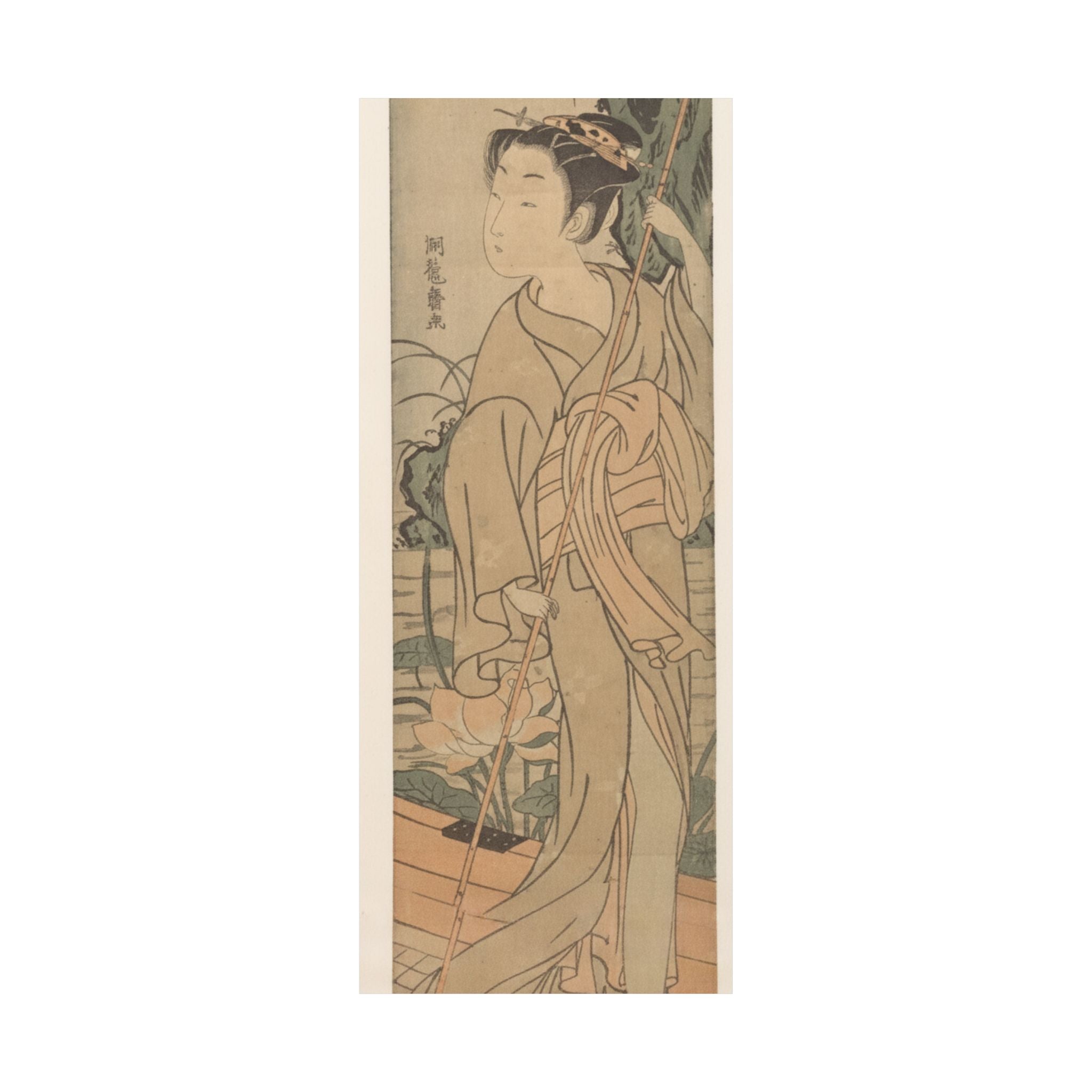 Ecommerce Main — Young Woman Poling Herself In A Boat Among Pond Lilies — Matte Poster