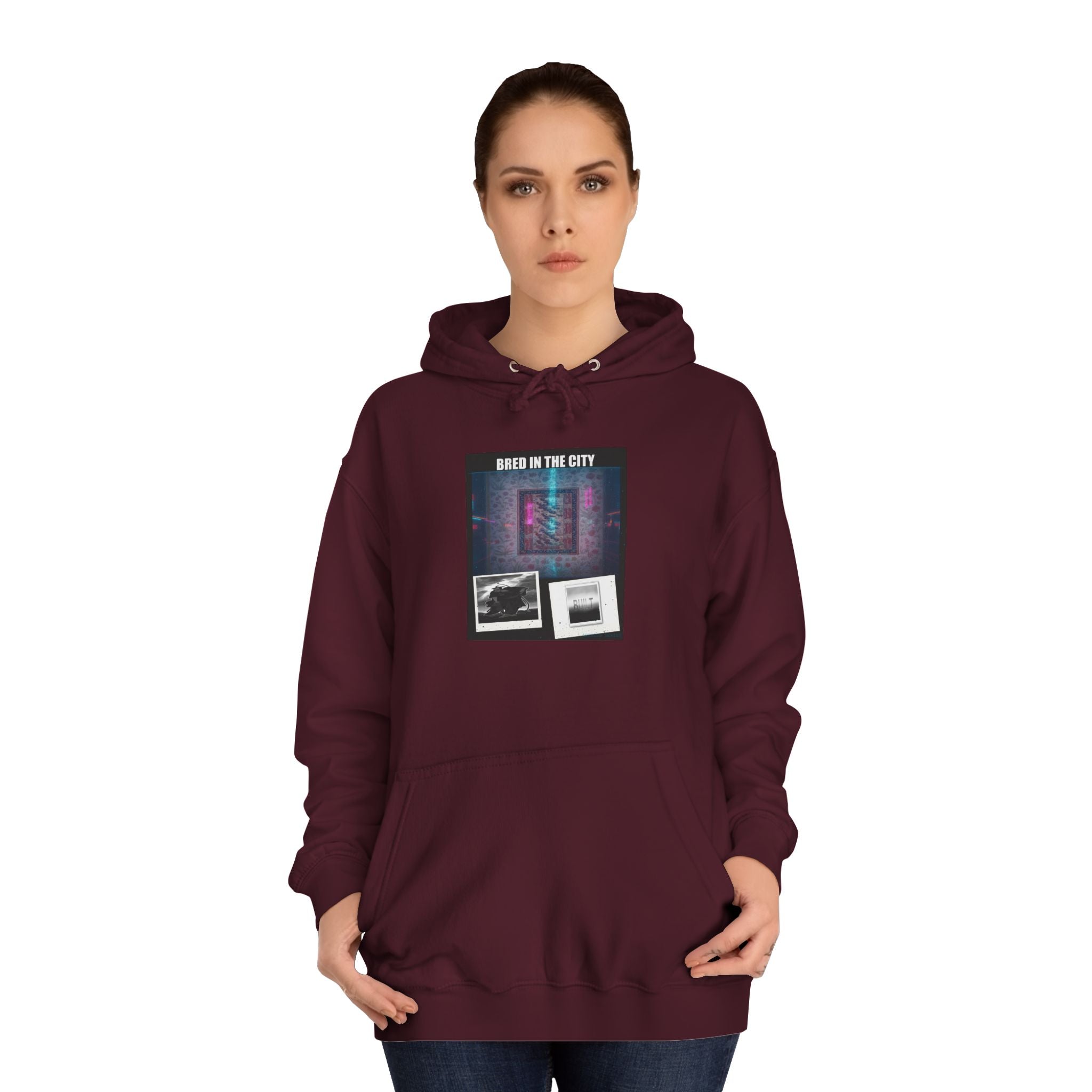 BRED IN THE CITY Purple Neon Collage Hoodie