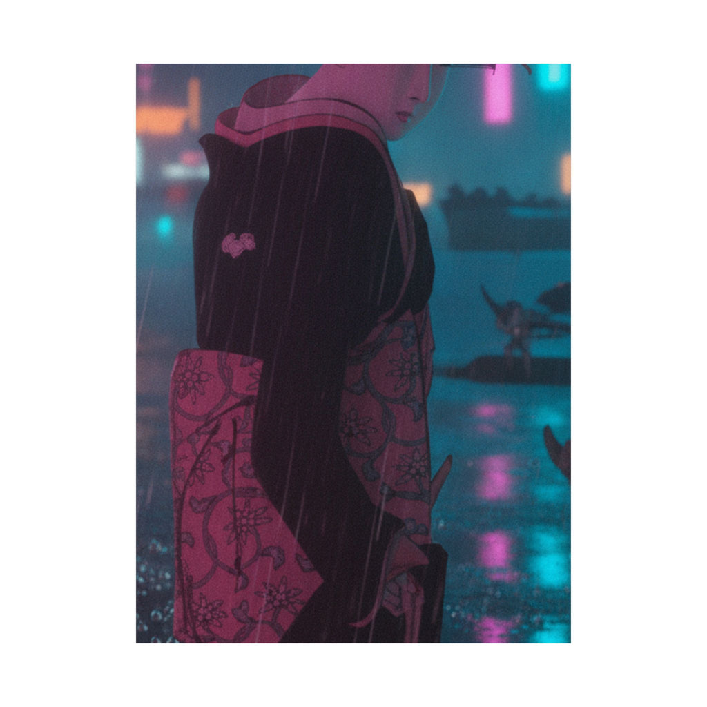 Neon Noir — Young Lady By The Shore — Matte Poster
