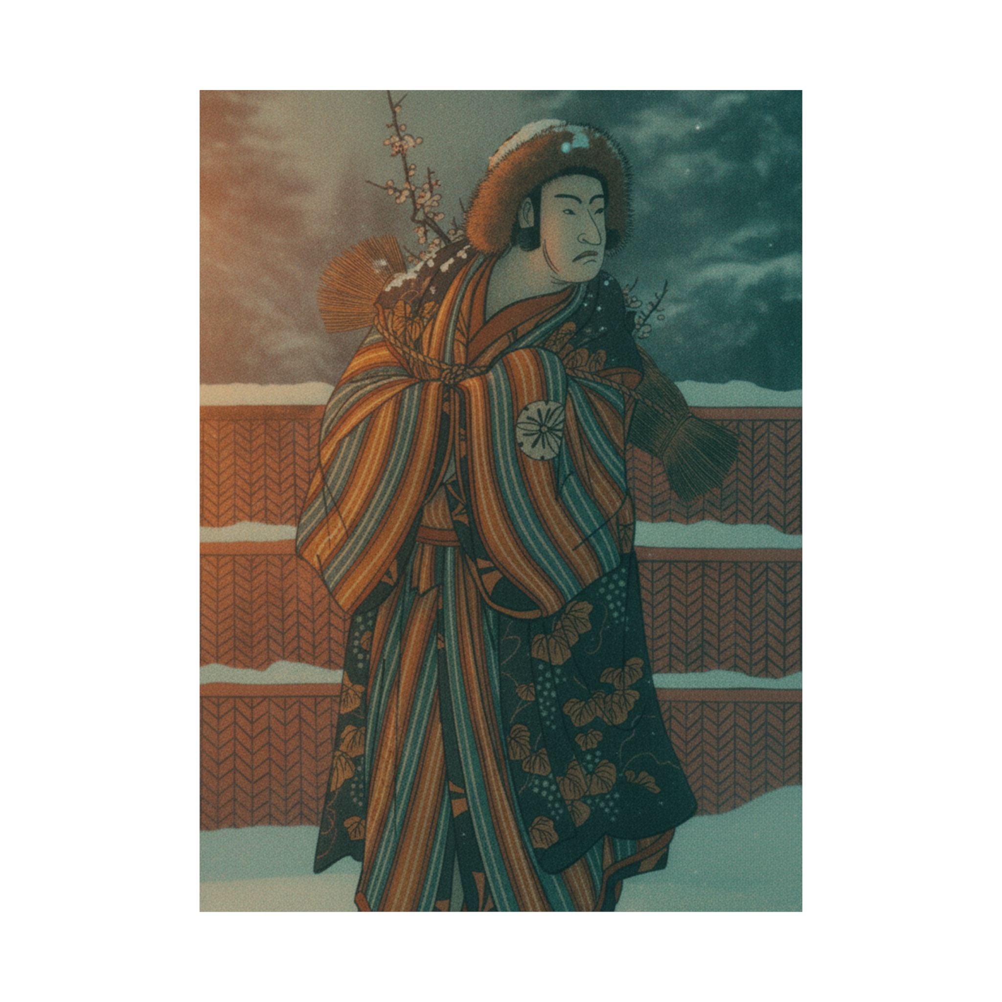 Cinematic — Matsumoto Sumezō As A Man In Winter Attire Standing In The Snow — Matte Poster