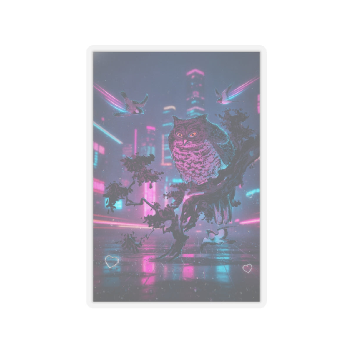 Neon Noir — Owl And Two Swallows — Kiss-Cut Sticker