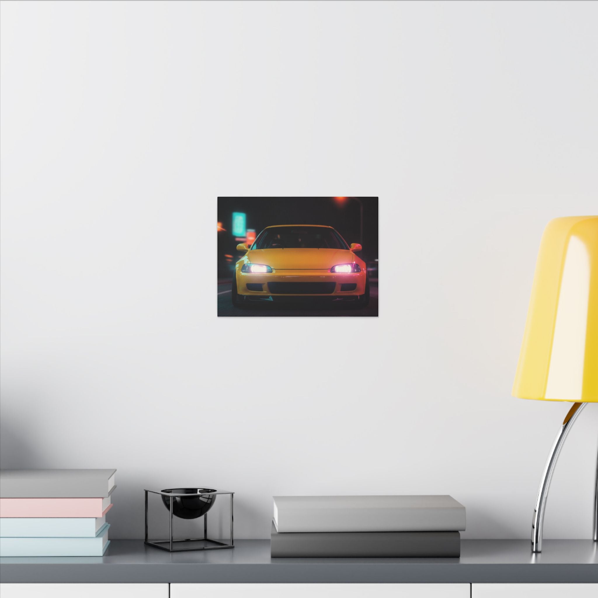 Neon Night JDM Yellow Coupe Street Matte Canvas