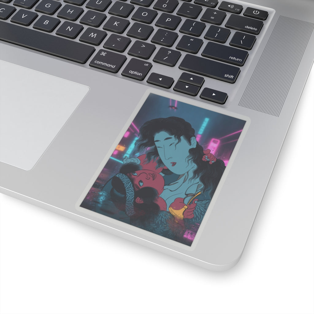 Neon Noir — Yamauba Playing With Kintarō — Kiss-Cut Sticker