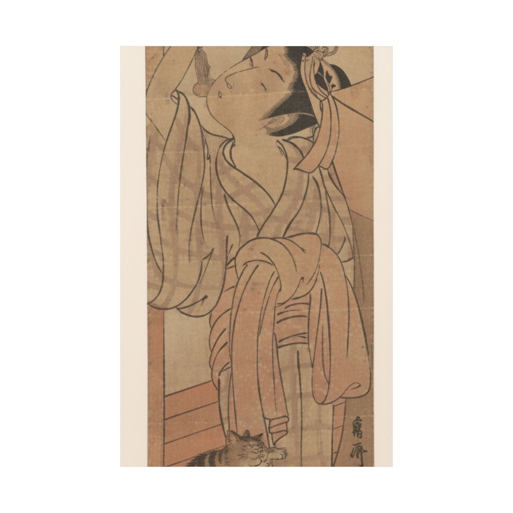 Ecommerce Main — Young Lady Toying With The Tassel Of Her Bed–Net While A Cat Plays At Her Feet — Matte Poster