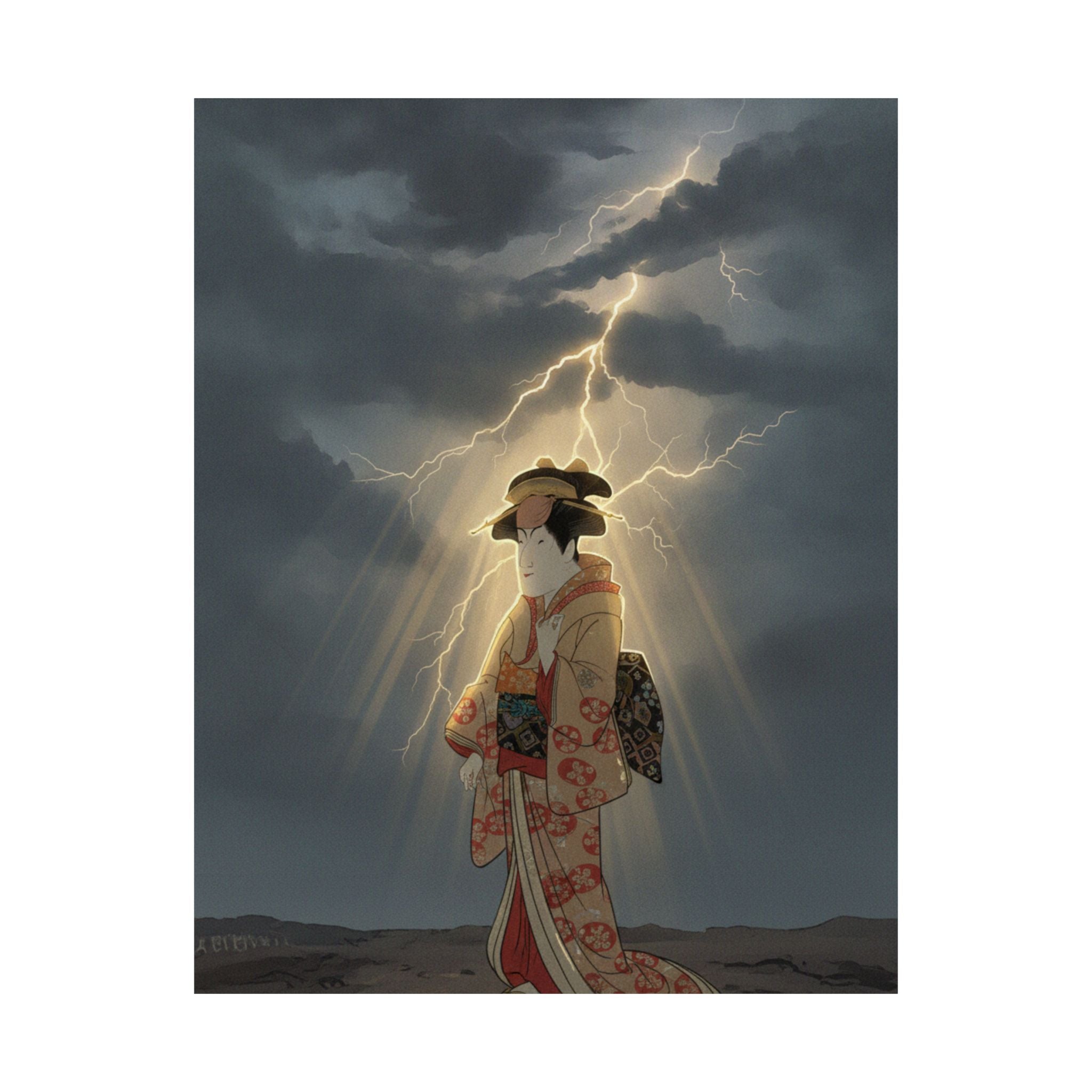 Dramatic Storm — Nakayama Tomisaburō As Miyagino In The Play "Katakiuchi Noriyaibanashi" — Matte Poster