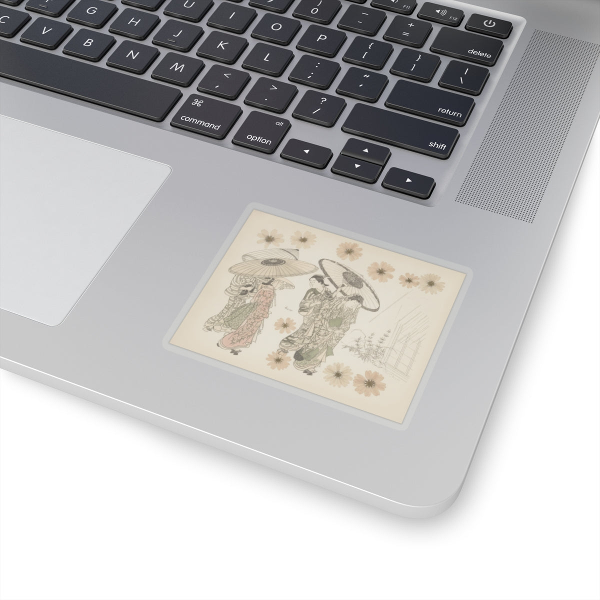 Botanical — A Lady With Three Attendants In The Rain — Kiss-Cut Sticker