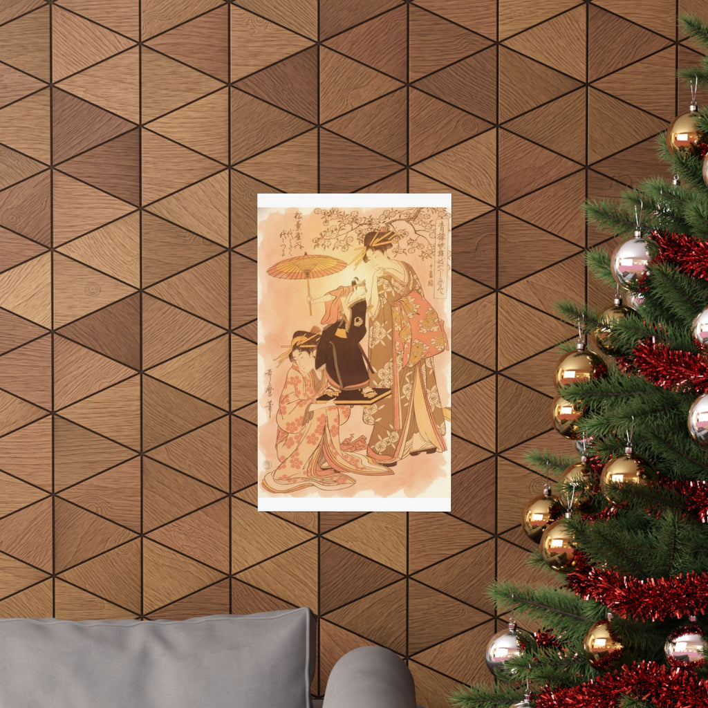 Southern Sunset — The Oiran Yoyogiku Of Matsubaya Standing Under A Cherry Tree — Matte Poster