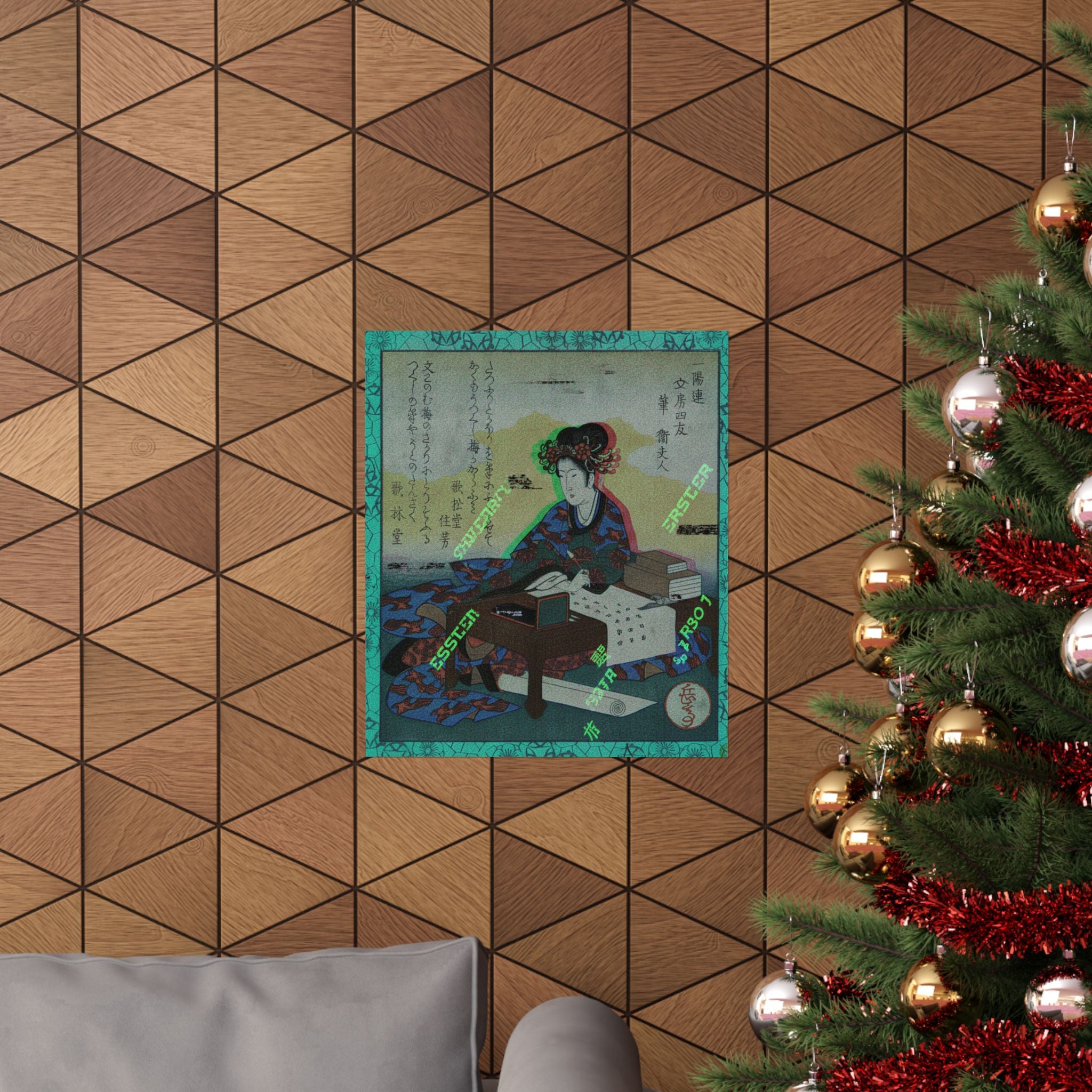 Glitch Culture — Chinese Lady Seated At A Table, Composing An Ode — Matte Poster