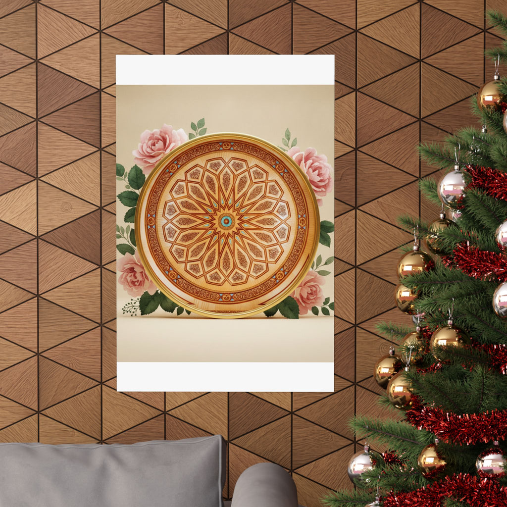 Gilded Moroccan Medallion and Pink Roses Art Poster