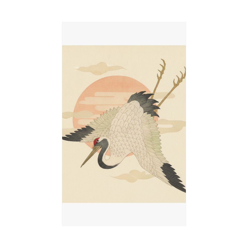 Botanical — White Crane Flying Across The Sun'S Disc — Matte Poster
