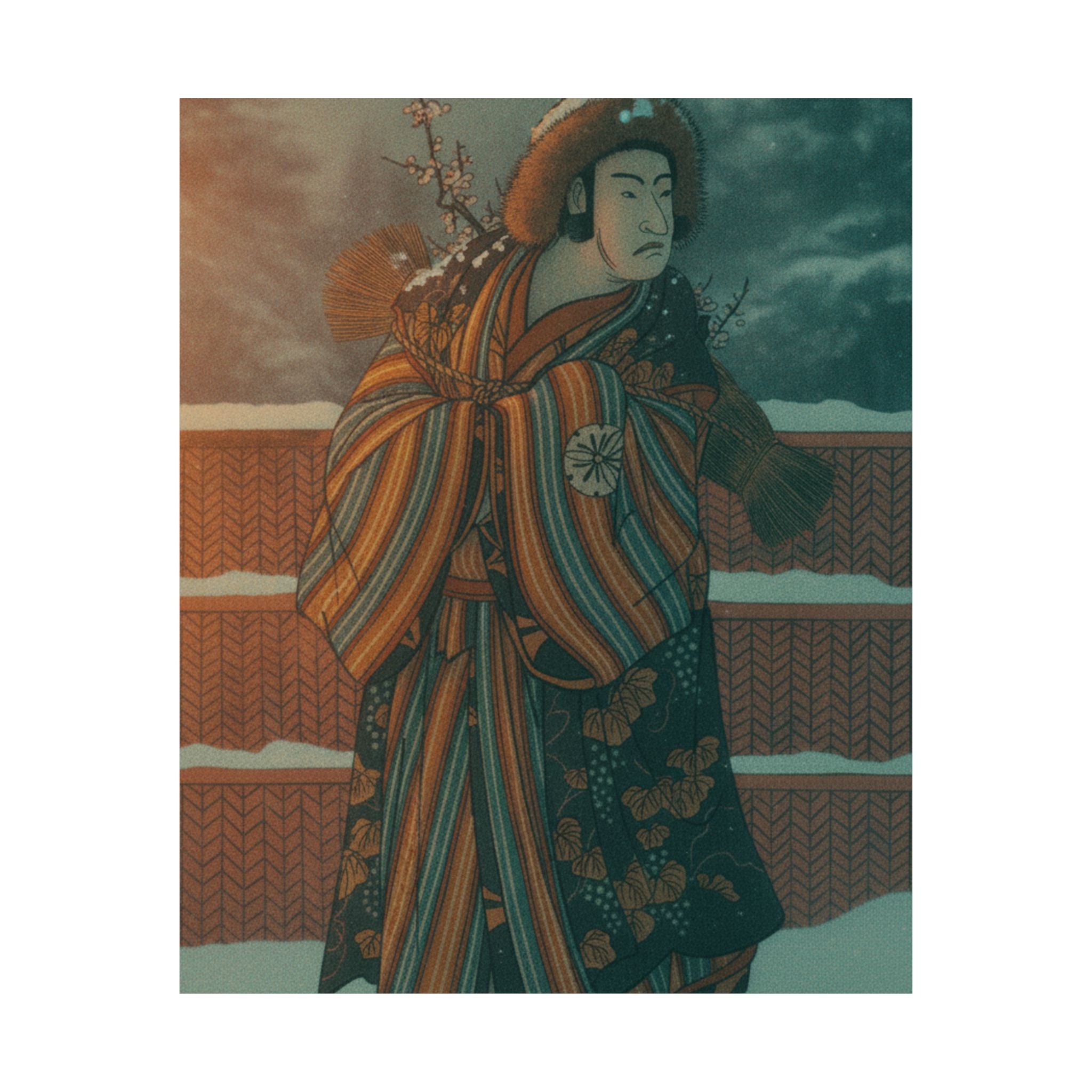 Cinematic — Matsumoto Sumezō As A Man In Winter Attire Standing In The Snow — Matte Poster