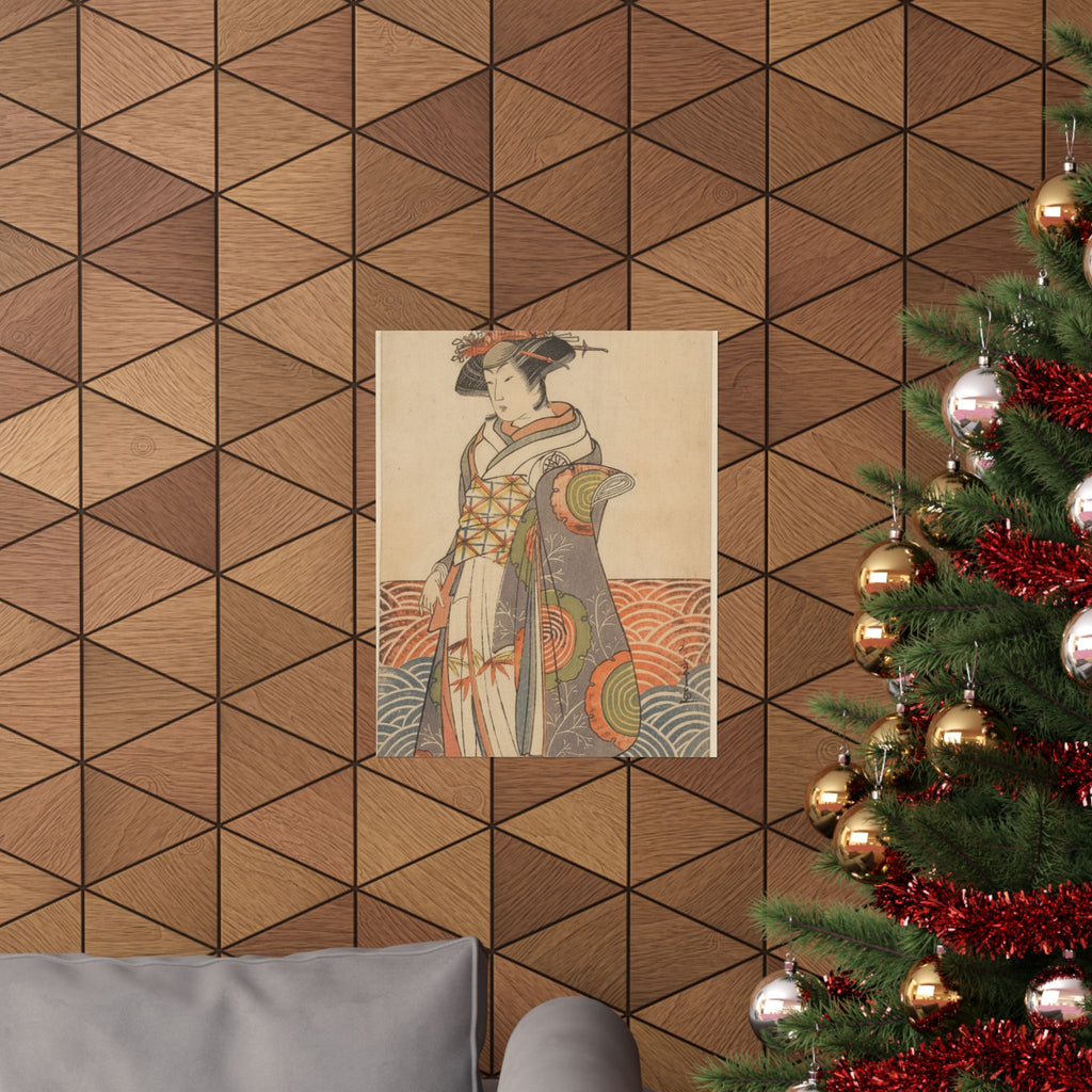 Product Marketing — The Third Segawa Kikunojo As A Woman Standing In A Room Having A Wave-Pattern Da — Matte Poster