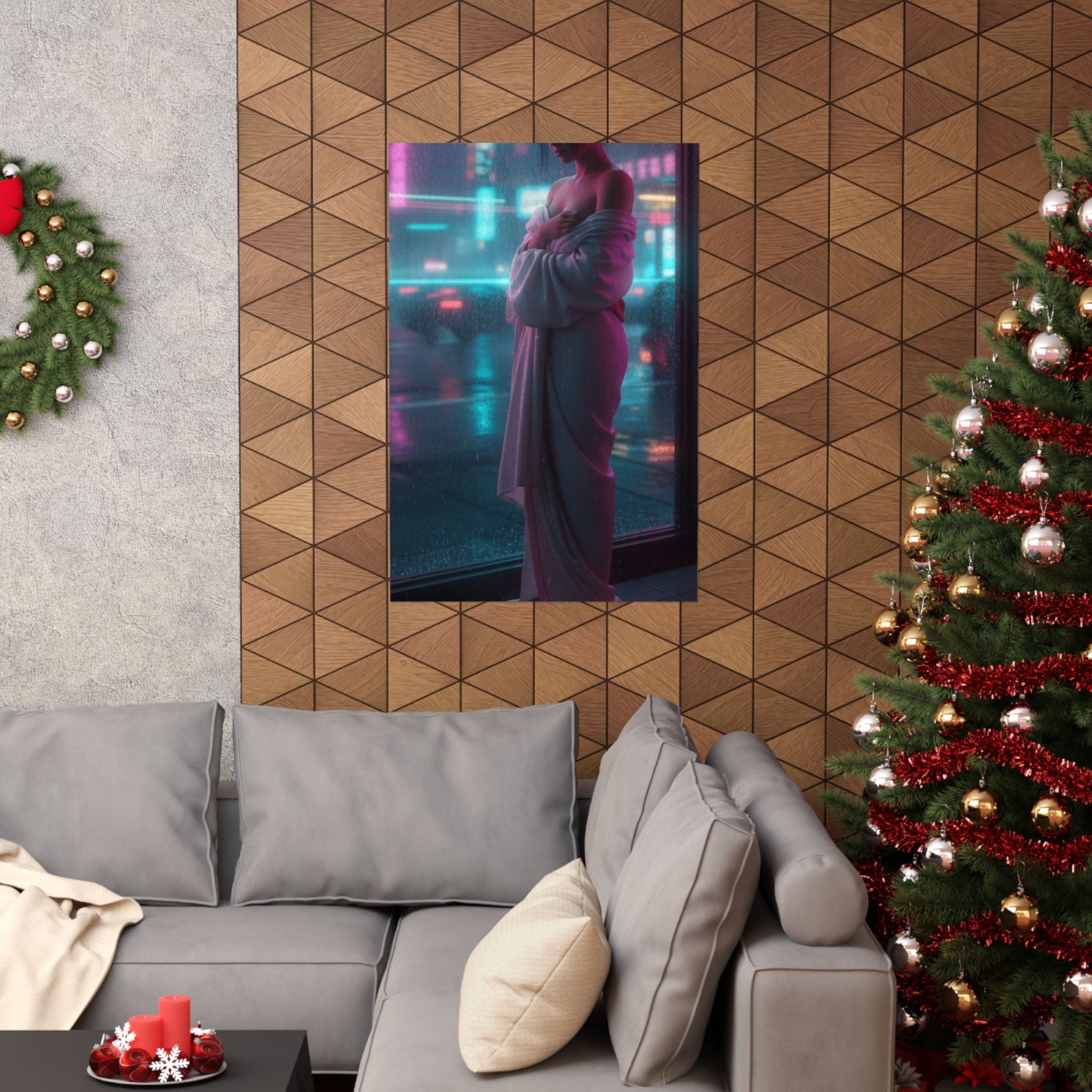 Neon Noir — Girl Drying Herself After Her Bath — Matte Poster
