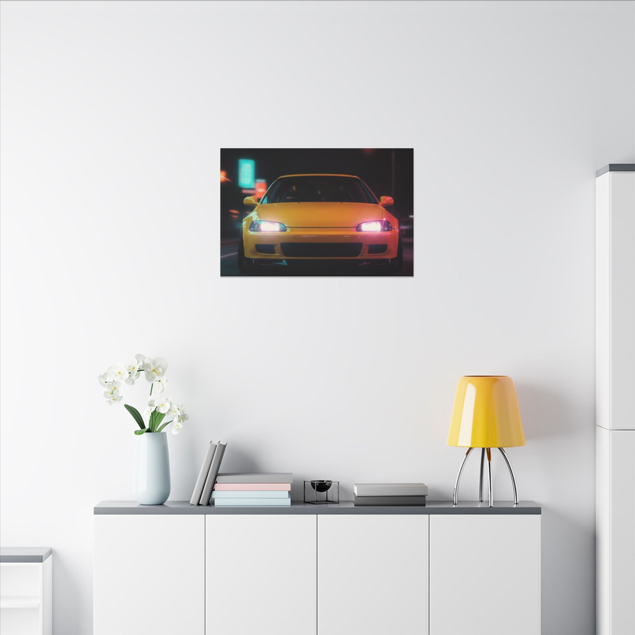 Neon Night JDM Yellow Coupe Street Matte Canvas