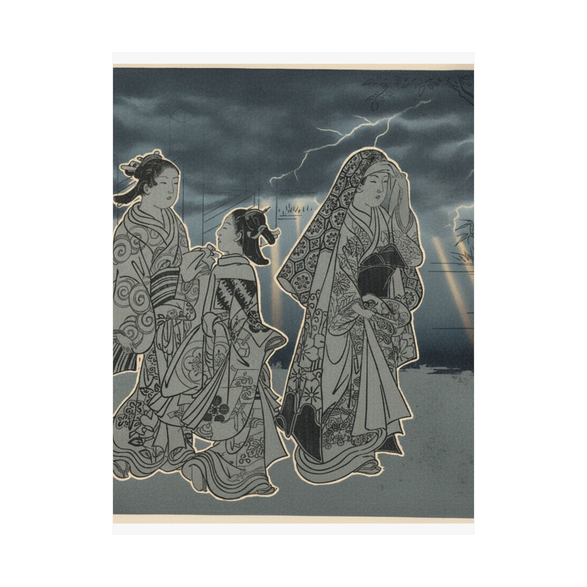 Dramatic Storm — A Courtesan Followed By Two Girl Attendants — Matte Poster