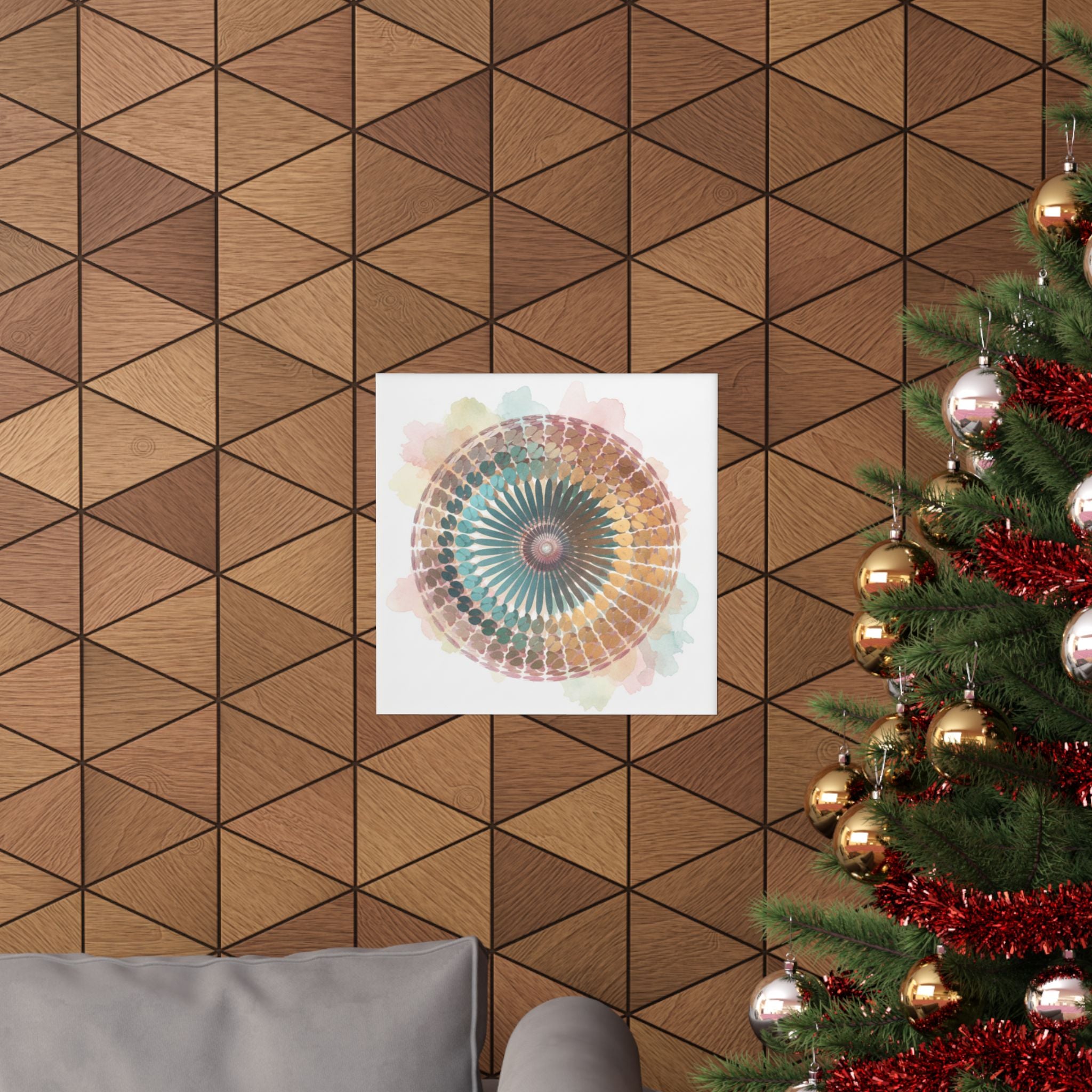 Terracotta and Teal Watercolour Spiral Mandala Poster