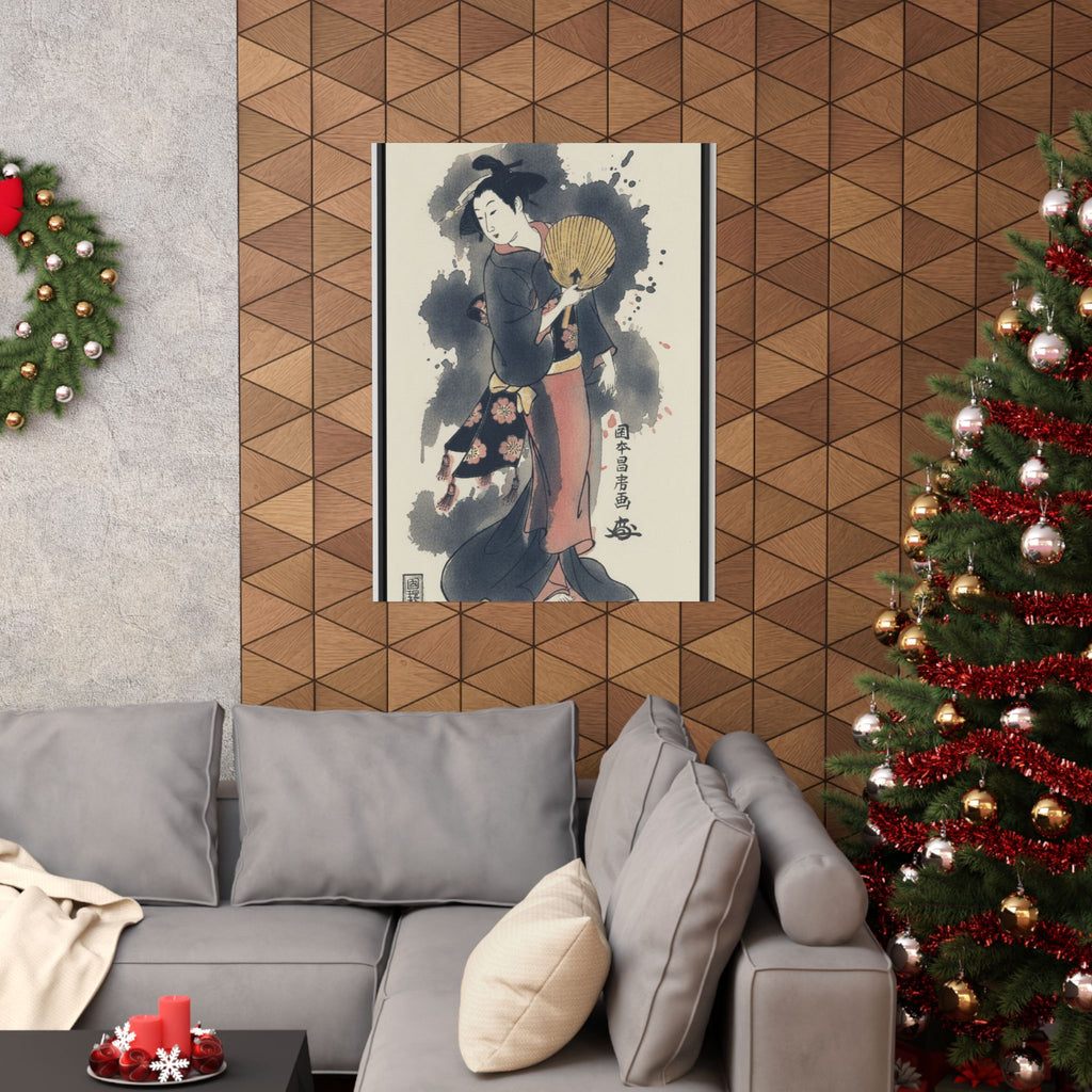 Watercolor — Girl With Fan — Matte Poster