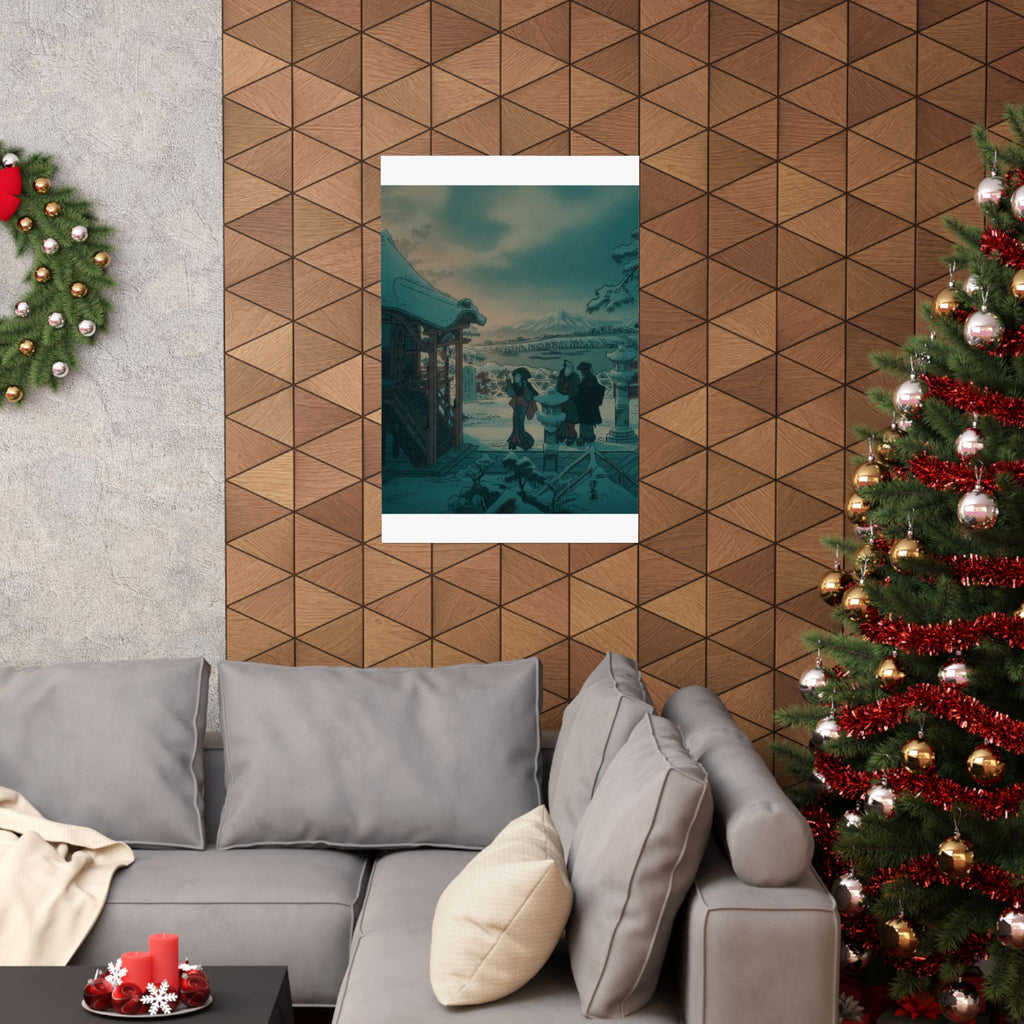 Cinematic — Snow Scene With Figures Outside A Temple — Matte Poster