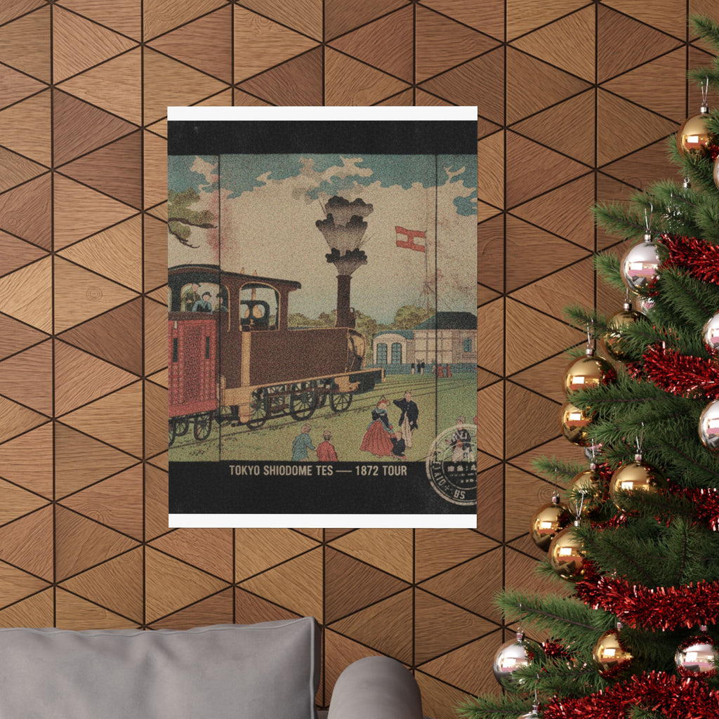 Vintage Bootleg — Illustration Of A Steam Locomotive Passing Shiodome In Tokyo (Tōkyō Shiodome Tes — Matte Poster