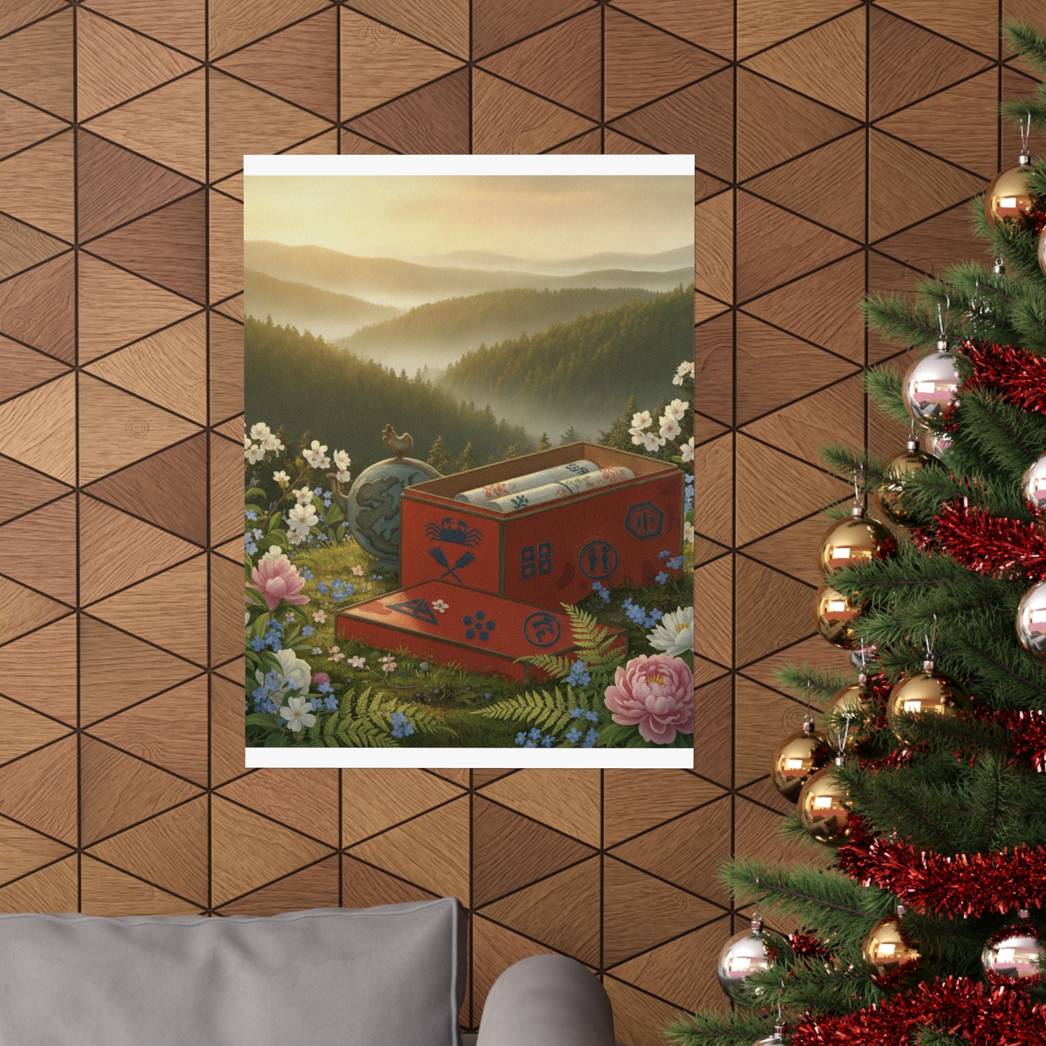 Scenic Nature — Red Lacquer Box And Water-Pot — Matte Poster
