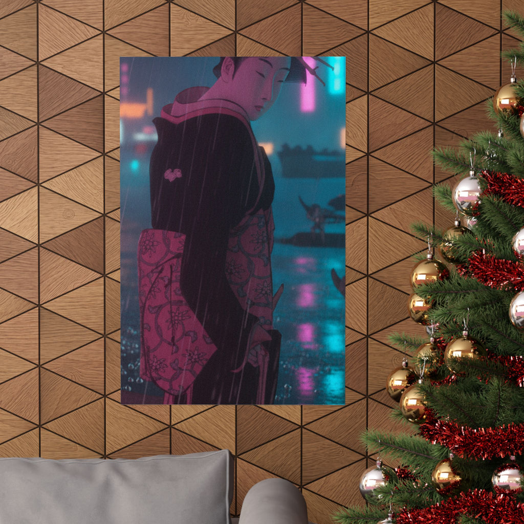 Neon Noir — Young Lady By The Shore — Matte Poster