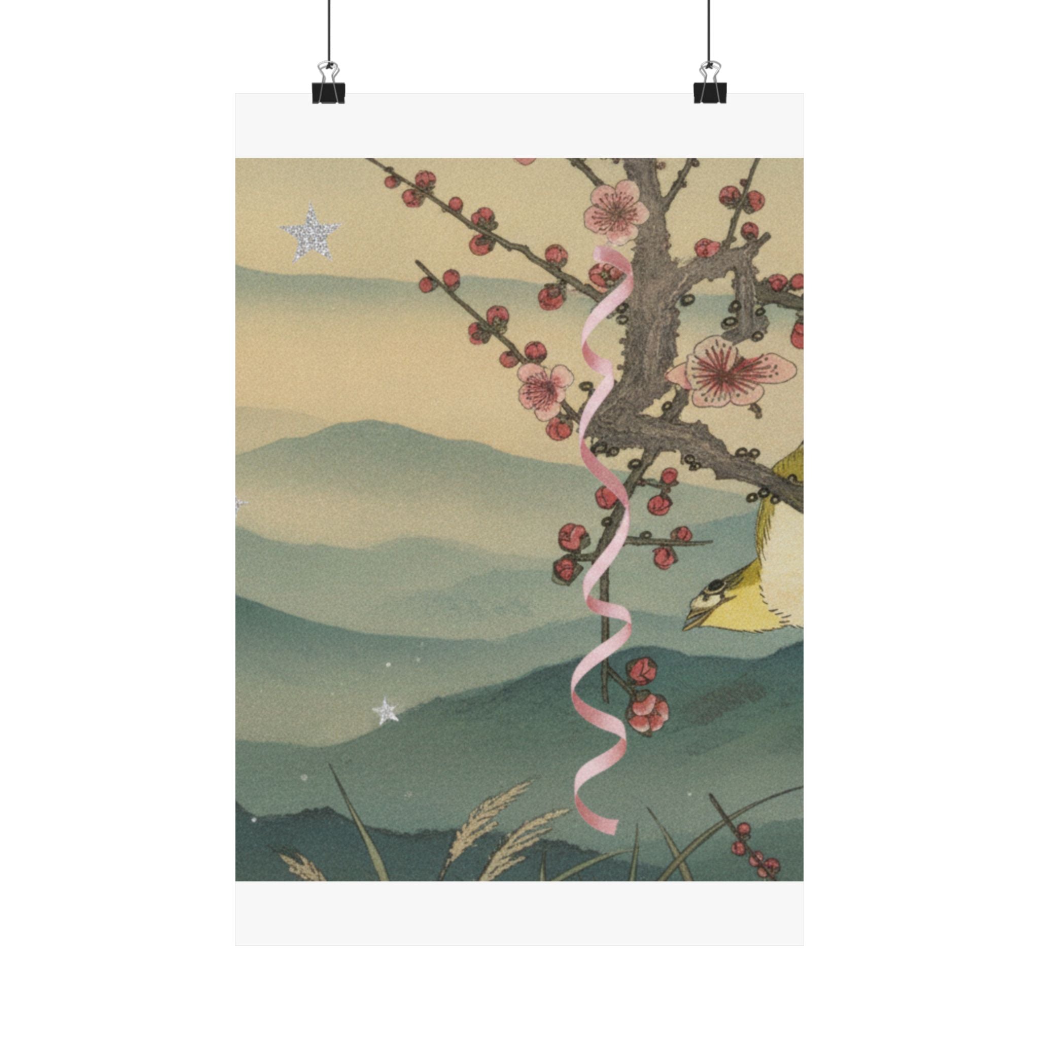 Scenic Nature — Bush Warbler On A Plum Branch (Ume Ni Uguisu) — Matte Poster