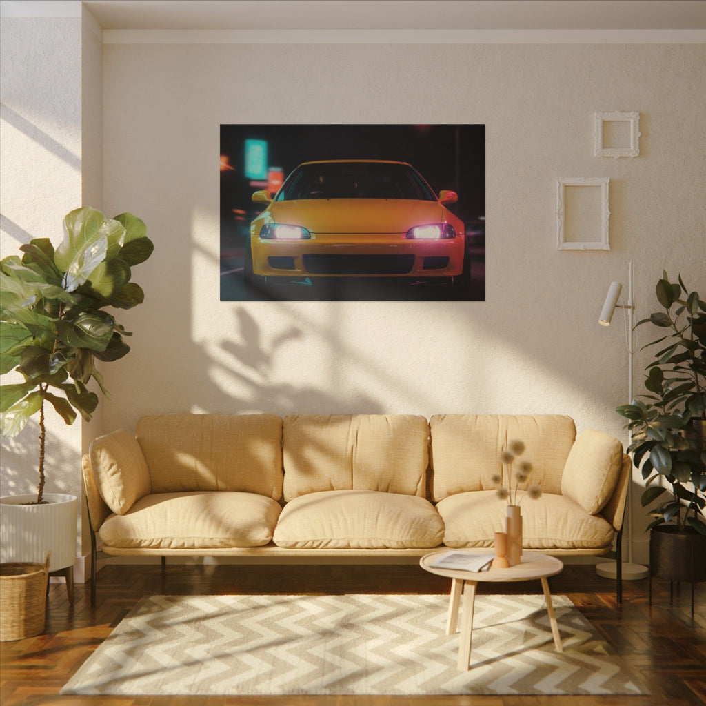 Neon Night JDM Yellow Coupe Street Matte Canvas