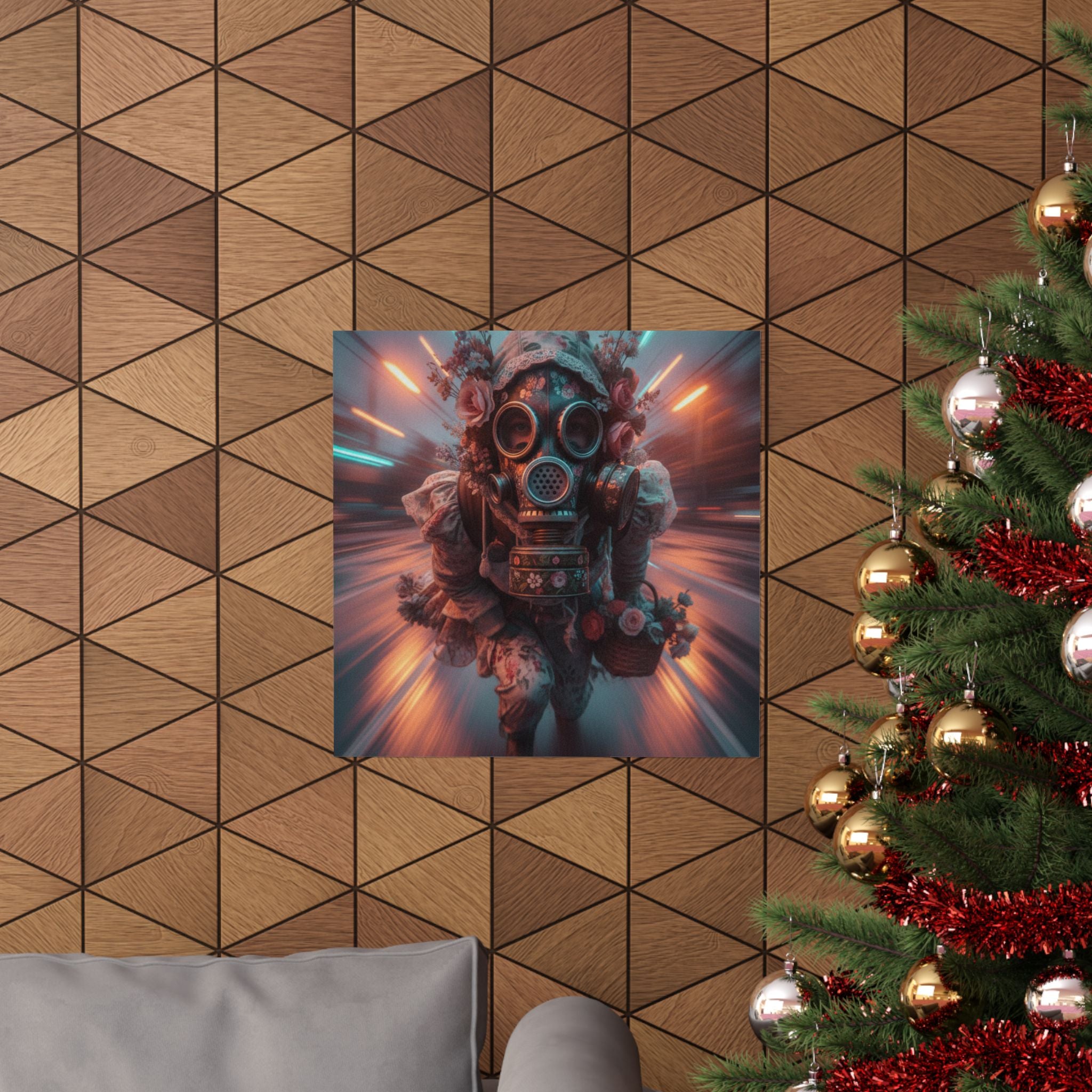 Neon Tunnel Rose Gas Mask Post-Apocalyptic Poster