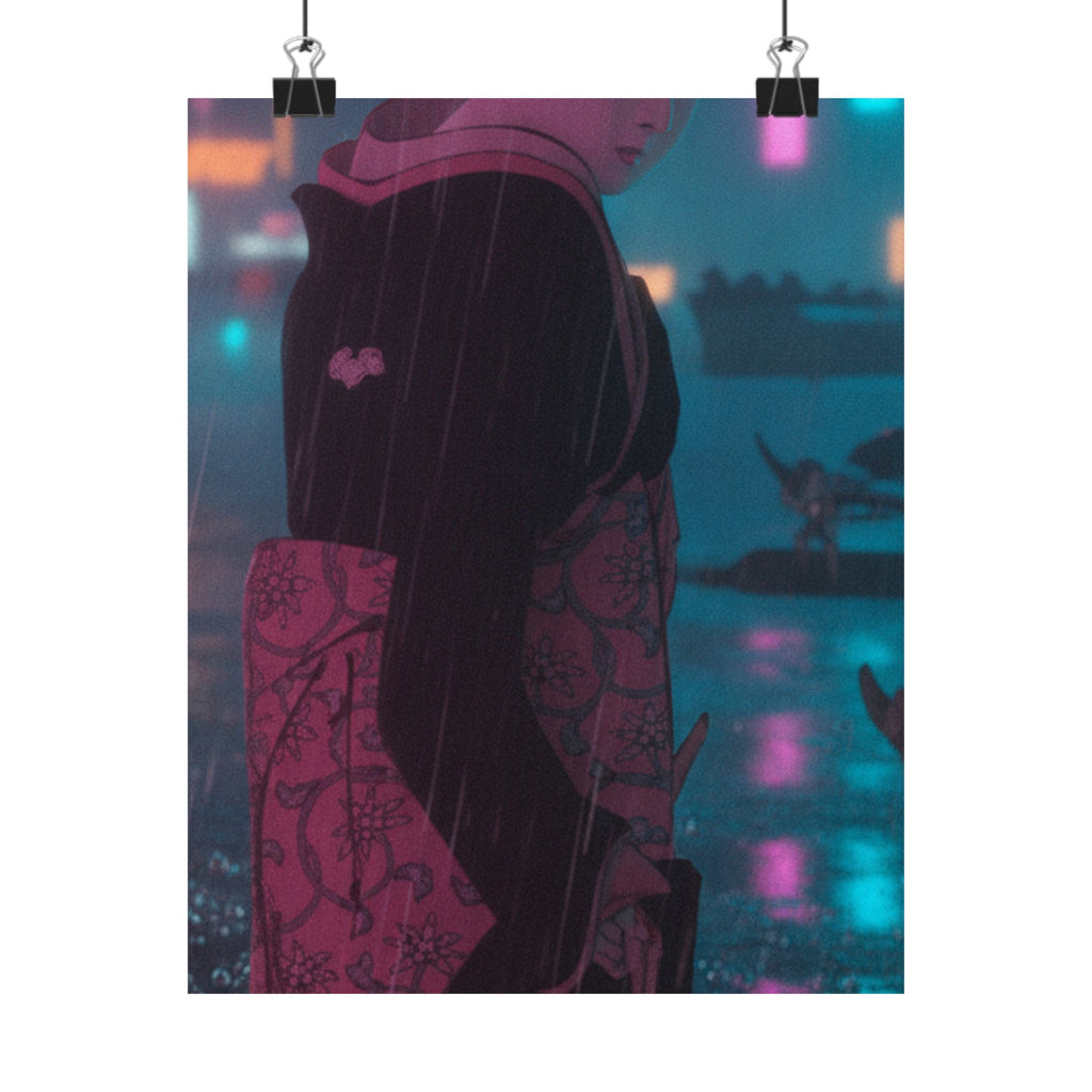 Neon Noir — Young Lady By The Shore — Matte Poster