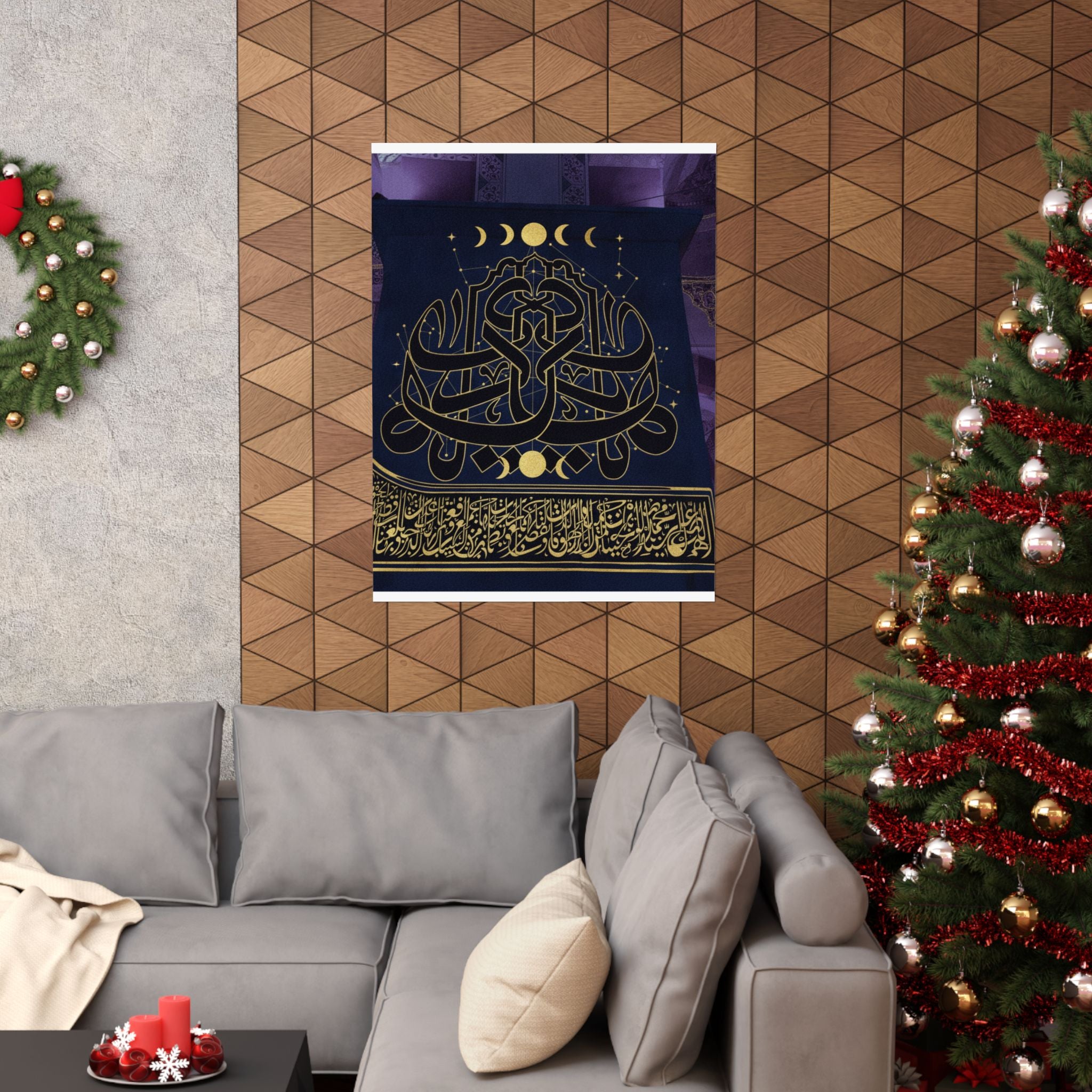 Gold Arabic Calligraphy Moon Phases Navy Matte Poster