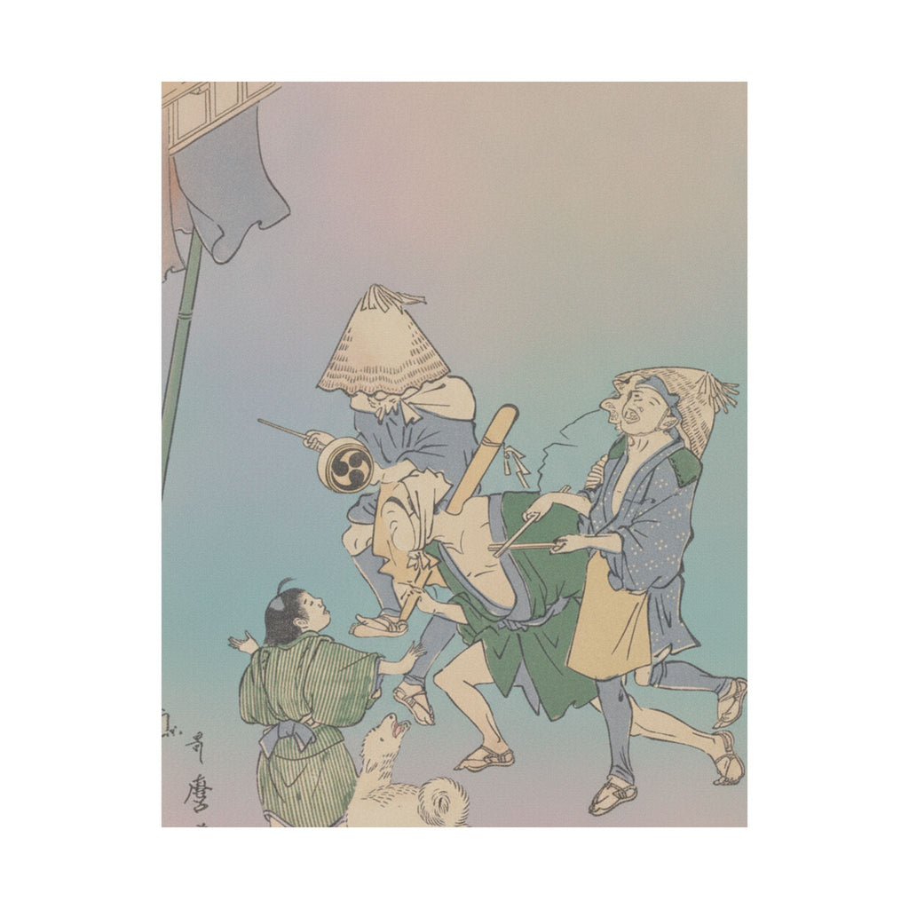 Affirmation — Three Revelers Of The Lower Classes, Wearing Komuso Hats, With Small Boy And Dog — Matte Poster