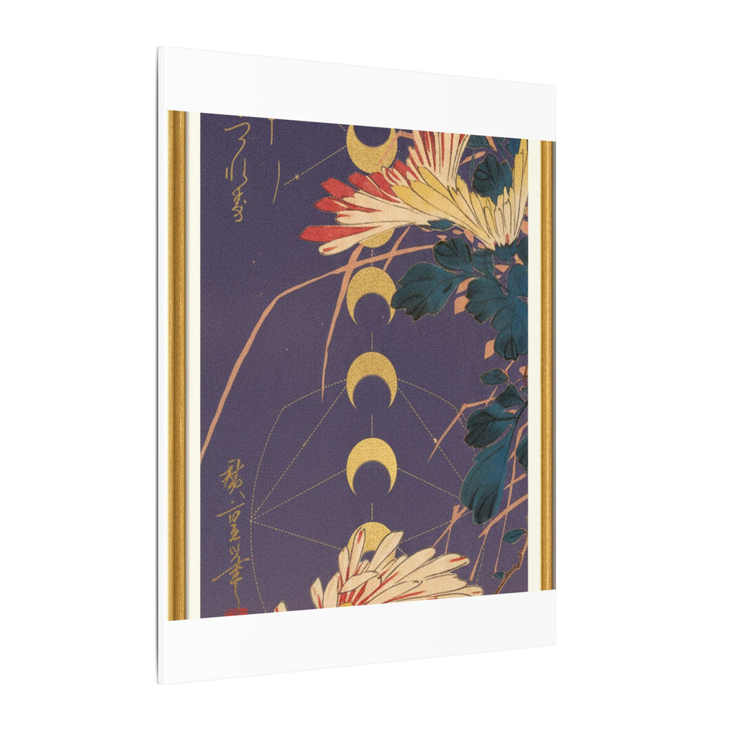 Chrysanthemum and Gold Moon Phases Woodblock Matte Canvas