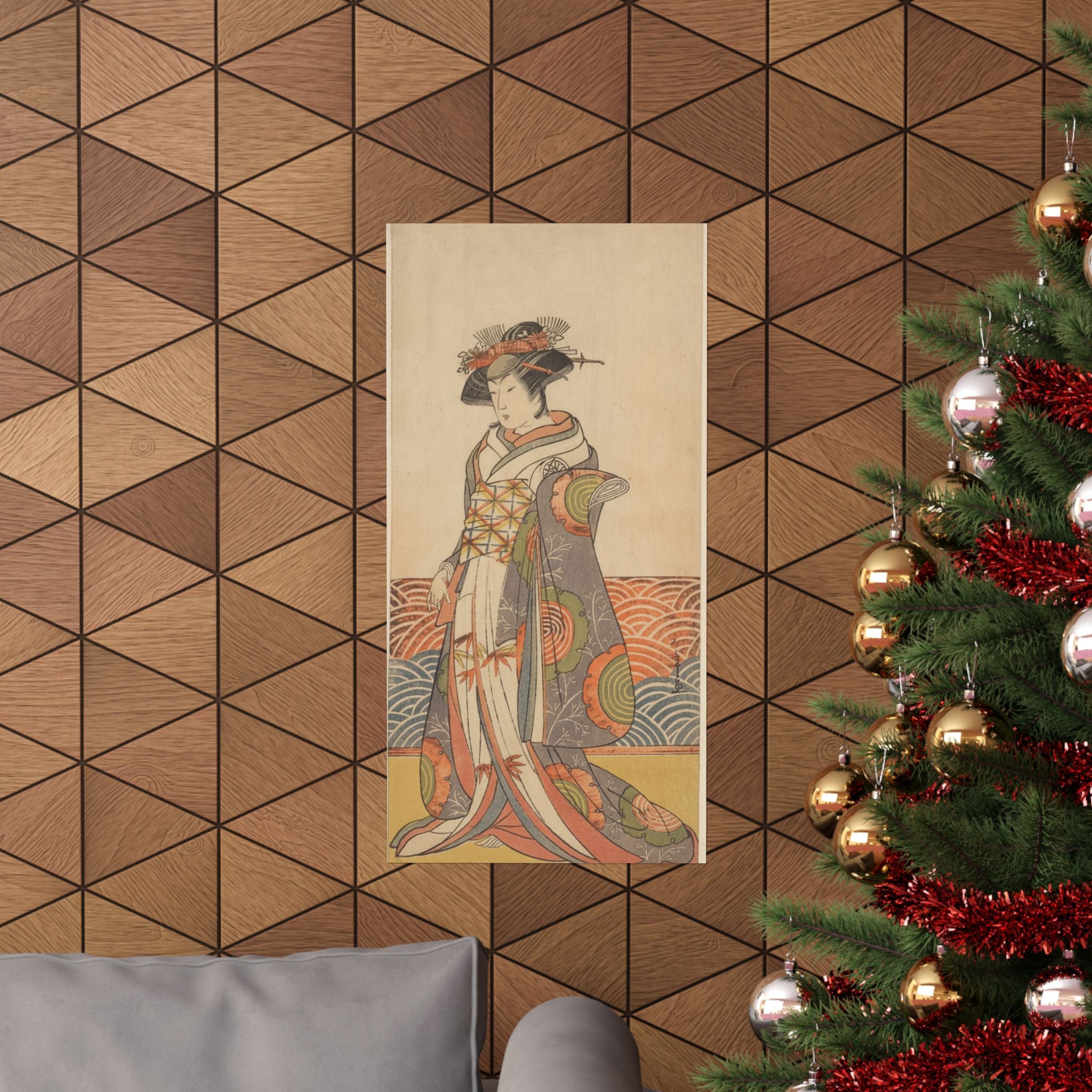Product Marketing — The Third Segawa Kikunojo As A Woman Standing In A Room Having A Wave-Pattern Da — Matte Poster