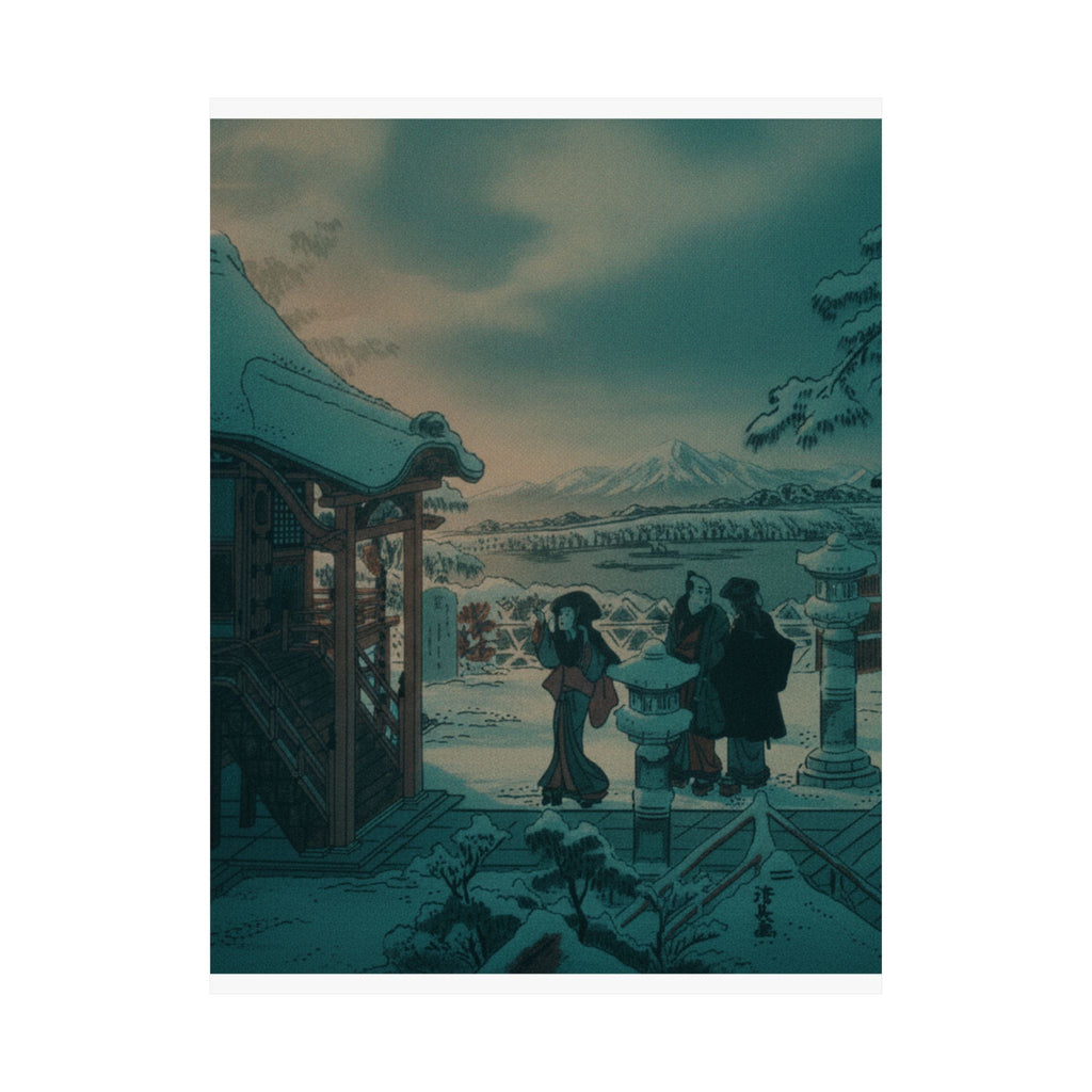 Cinematic — Snow Scene With Figures Outside A Temple — Matte Poster