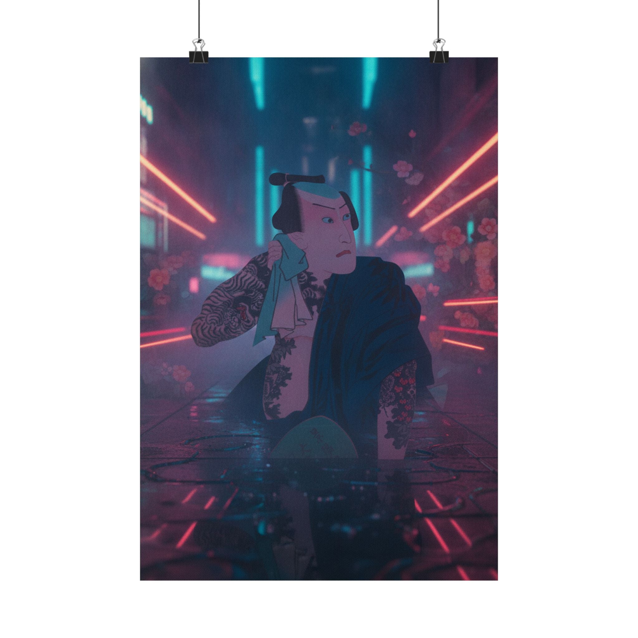 Neon Noir — The Actor Kawarazaki Gonjūrō I As Ude No Kisaburō, Likened To Wu Song The Asceti — Matte Poster