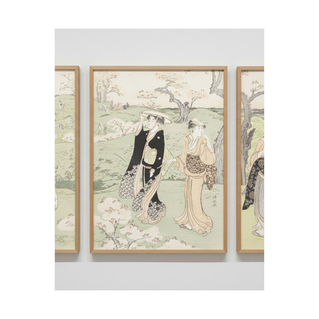 Watercolor — Young Ladies Viewing Cherry–Blossoms At Asukayama — Matte Poster