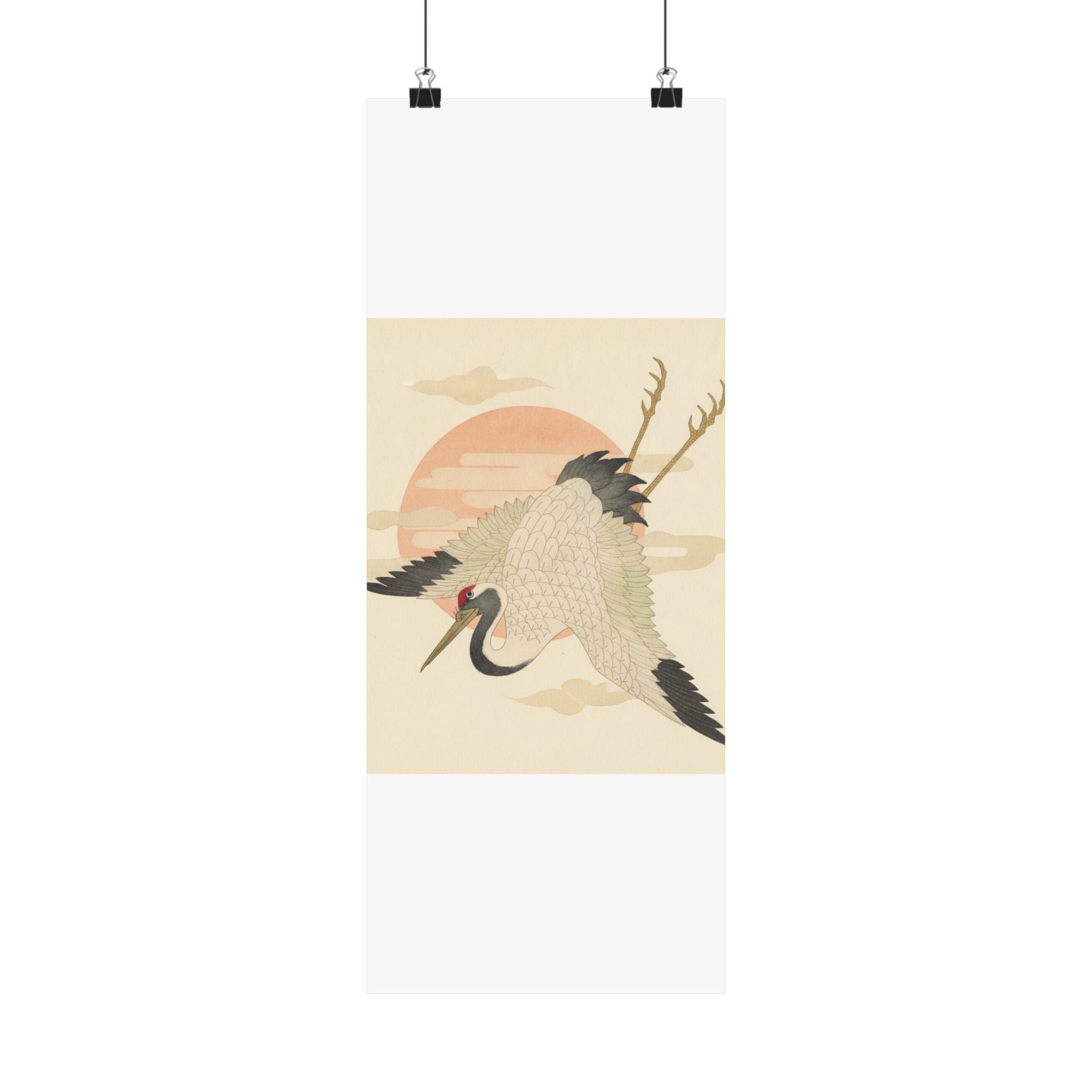 Botanical — White Crane Flying Across The Sun'S Disc — Matte Poster