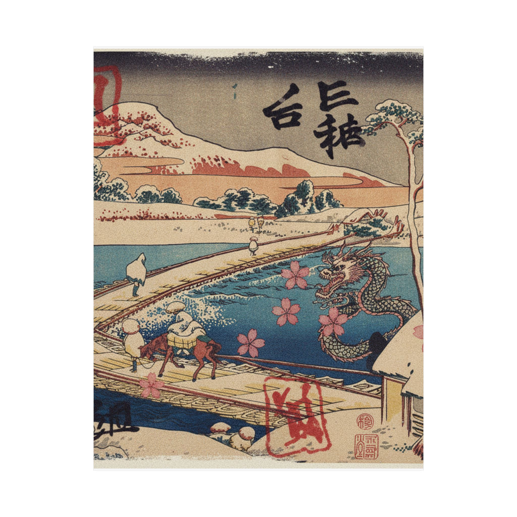 Japanese Street — Old View Of The Boat-Bridge At Sano In Kōzuke Province (Kōzuke Sano Funabashi No — Matte Poster