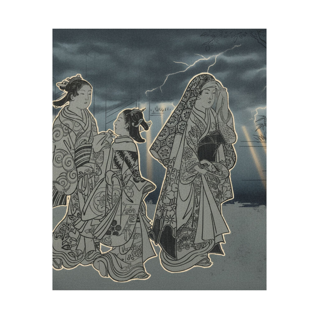 Dramatic Storm — A Courtesan Followed By Two Girl Attendants — Matte Poster