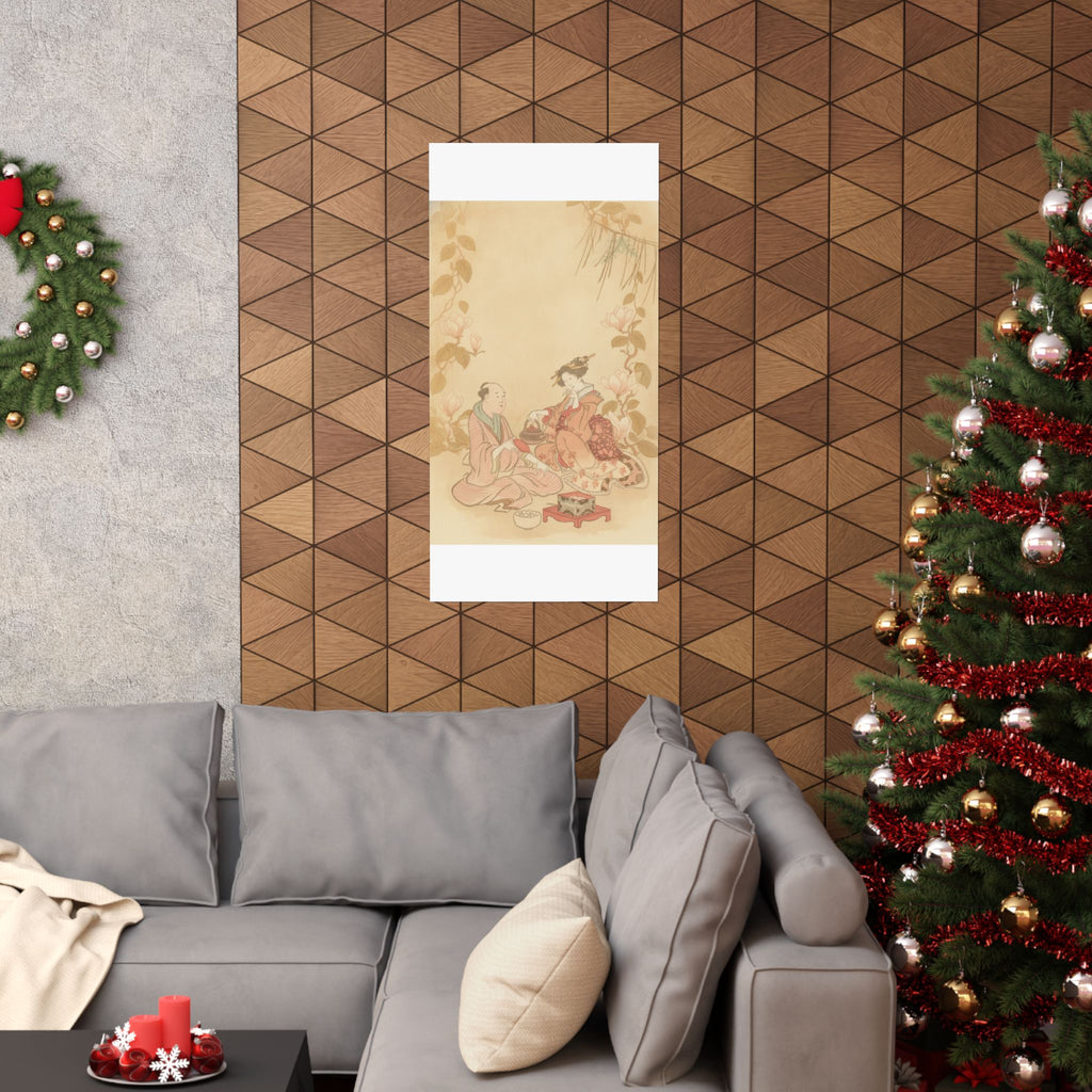 Southern Sunset — Woman Entertaining Her Guest With New Year Wine — Matte Poster