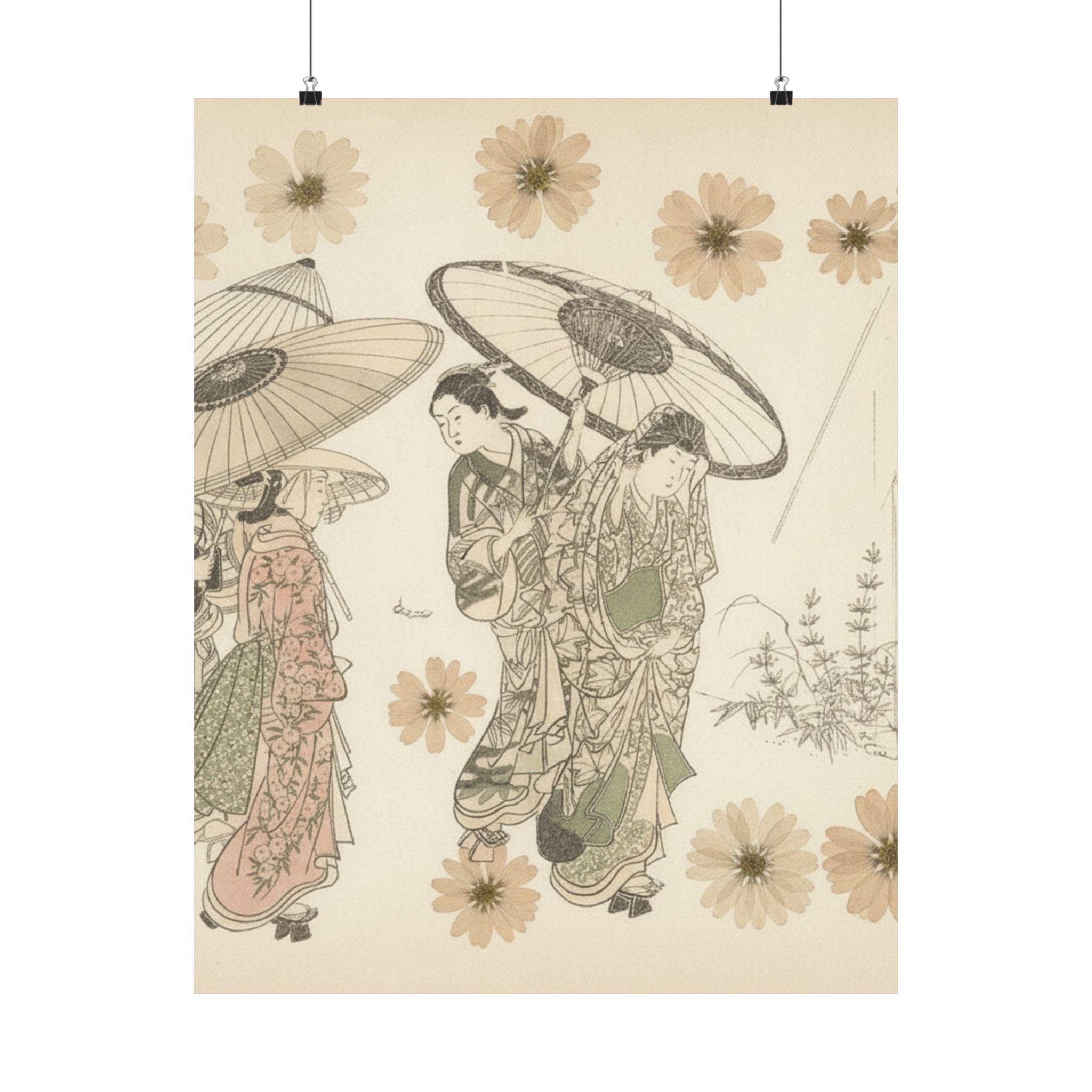 Botanical — A Lady With Three Attendants In The Rain — Matte Poster