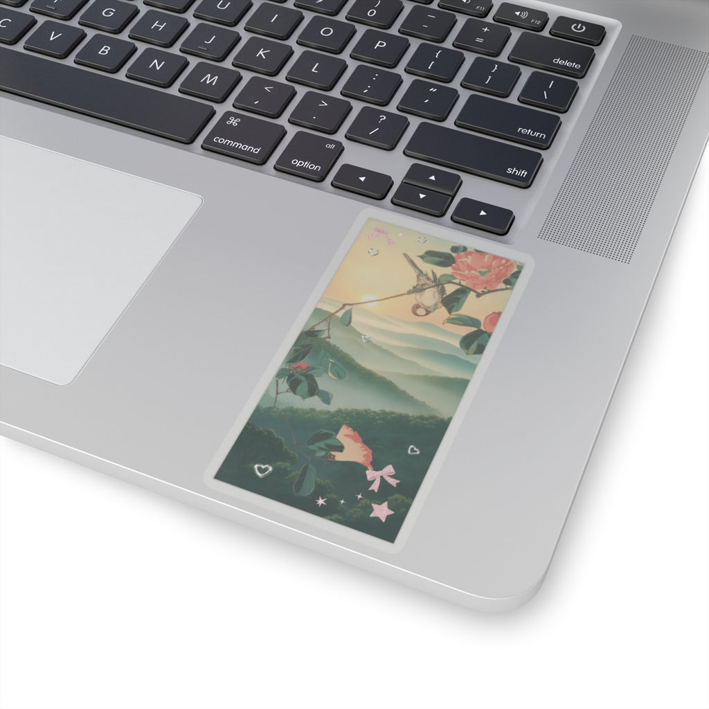 Scenic Nature — Camellia And Bullfinch — Kiss-Cut Sticker