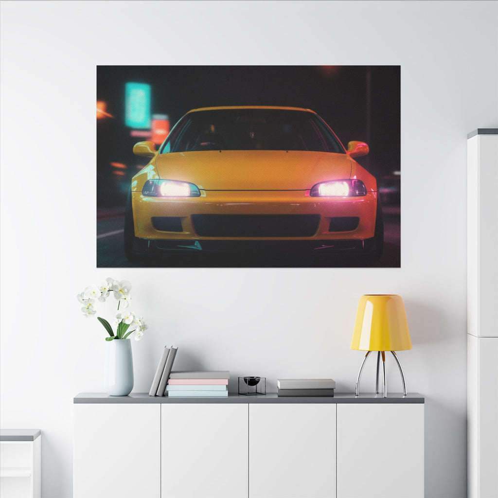 Neon Night JDM Yellow Coupe Street Matte Canvas