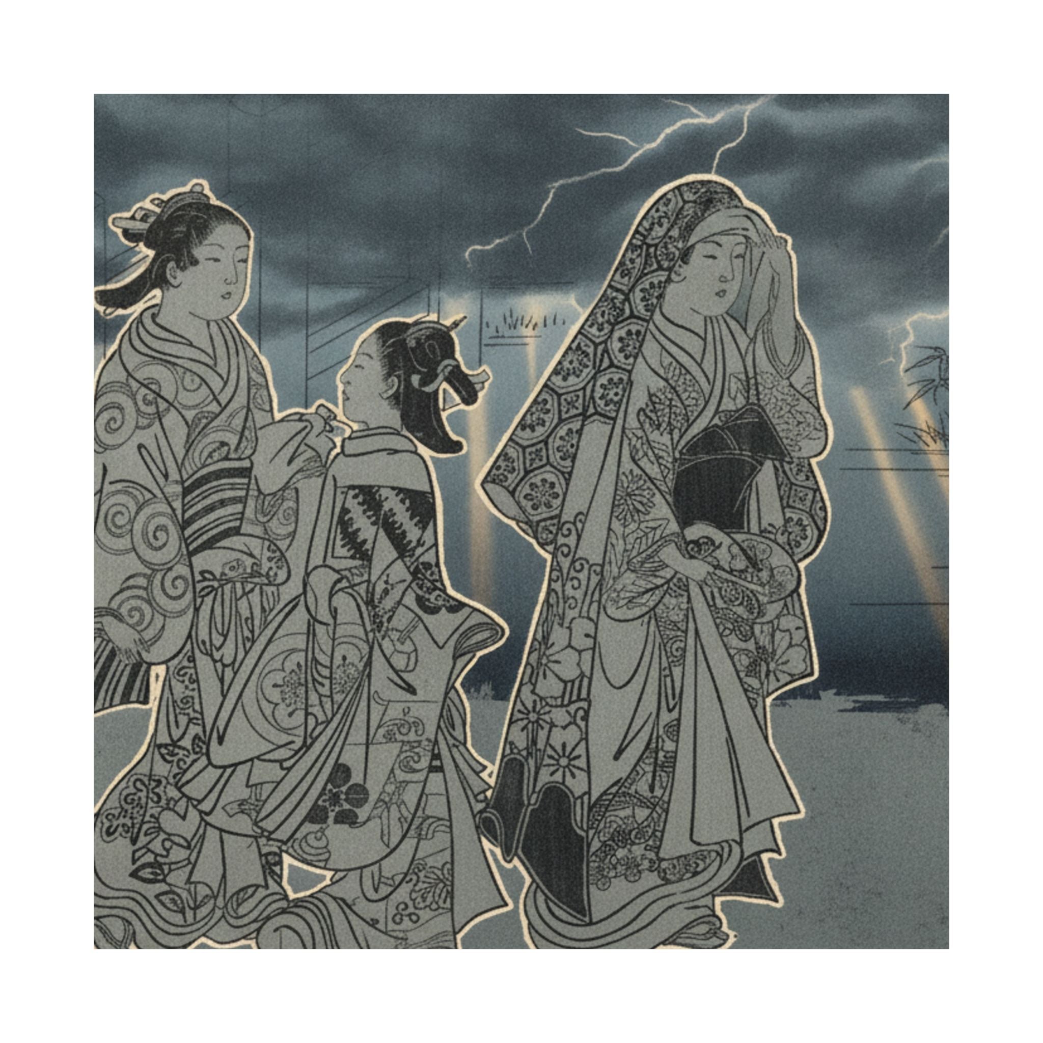 Dramatic Storm — A Courtesan Followed By Two Girl Attendants — Matte Poster