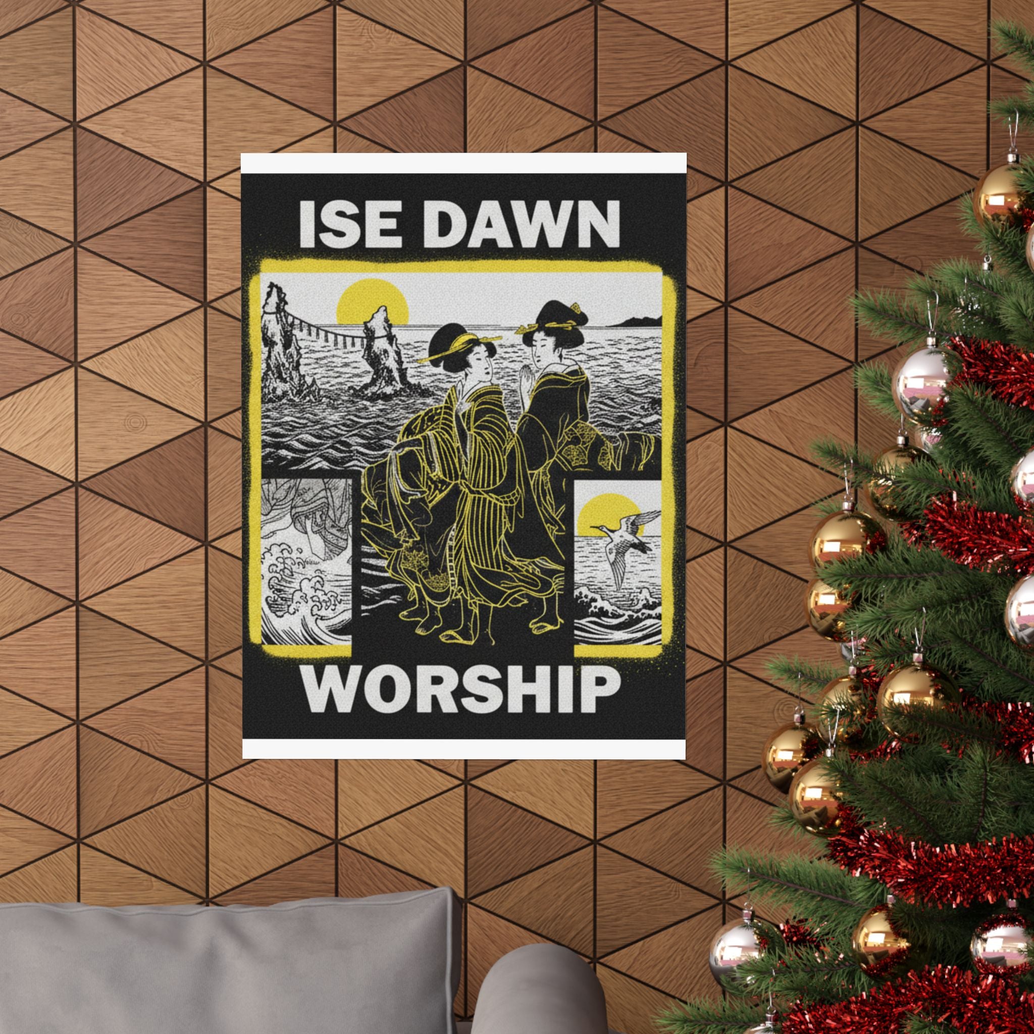 Streetwear Collage — Women Worshipping The Rising Sun Between The Twin Rocks At Ise — Matte Poster