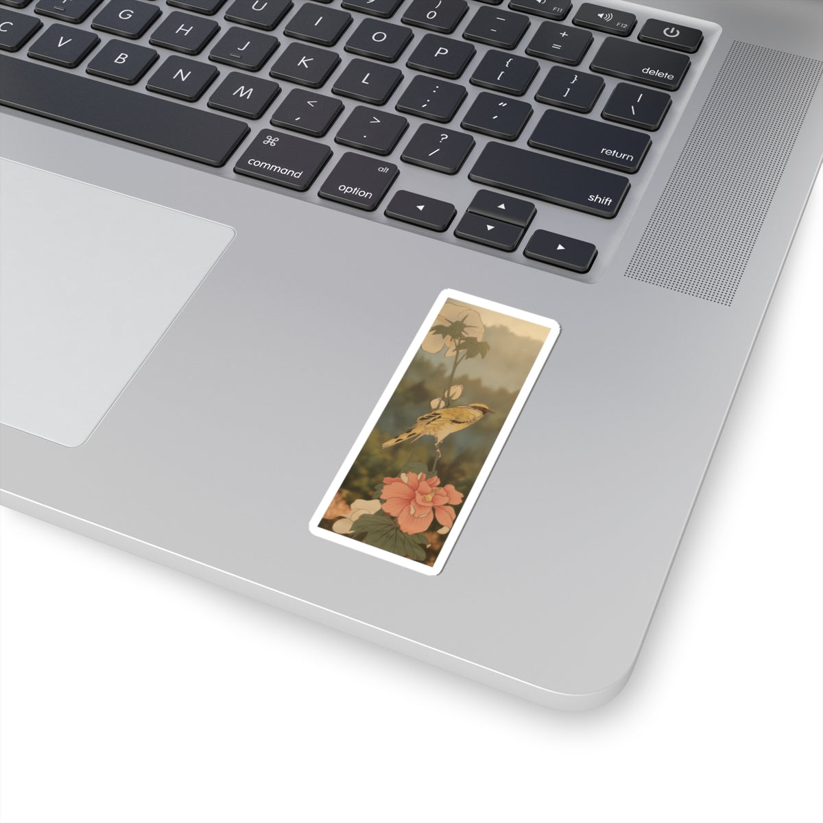 Scenic Nature — Black-Naped Oriole Perched On A Stem Of Rose Mallow — Kiss-Cut Sticker