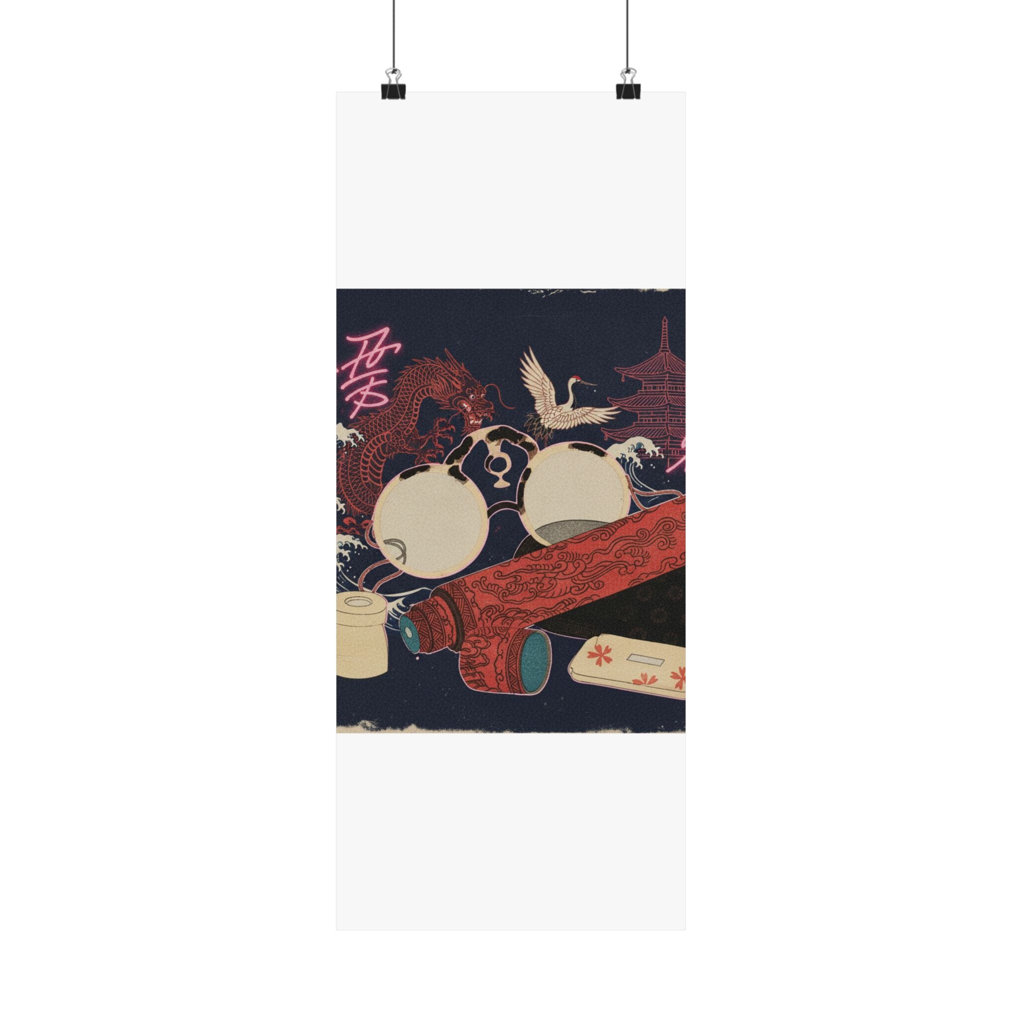 Japanese Street — Spectacles And Telescope With Cases — Matte Poster