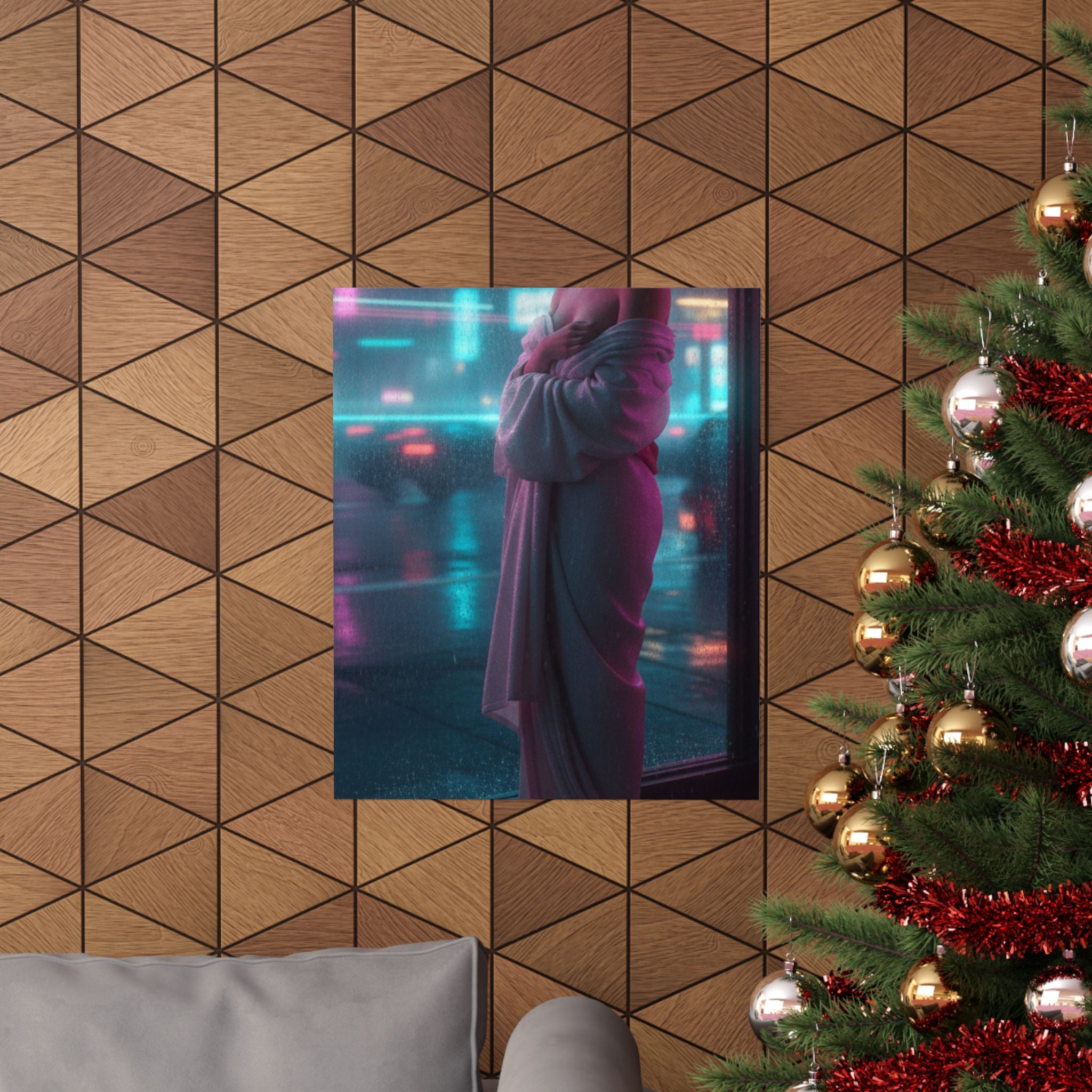 Neon Noir — Girl Drying Herself After Her Bath — Matte Poster